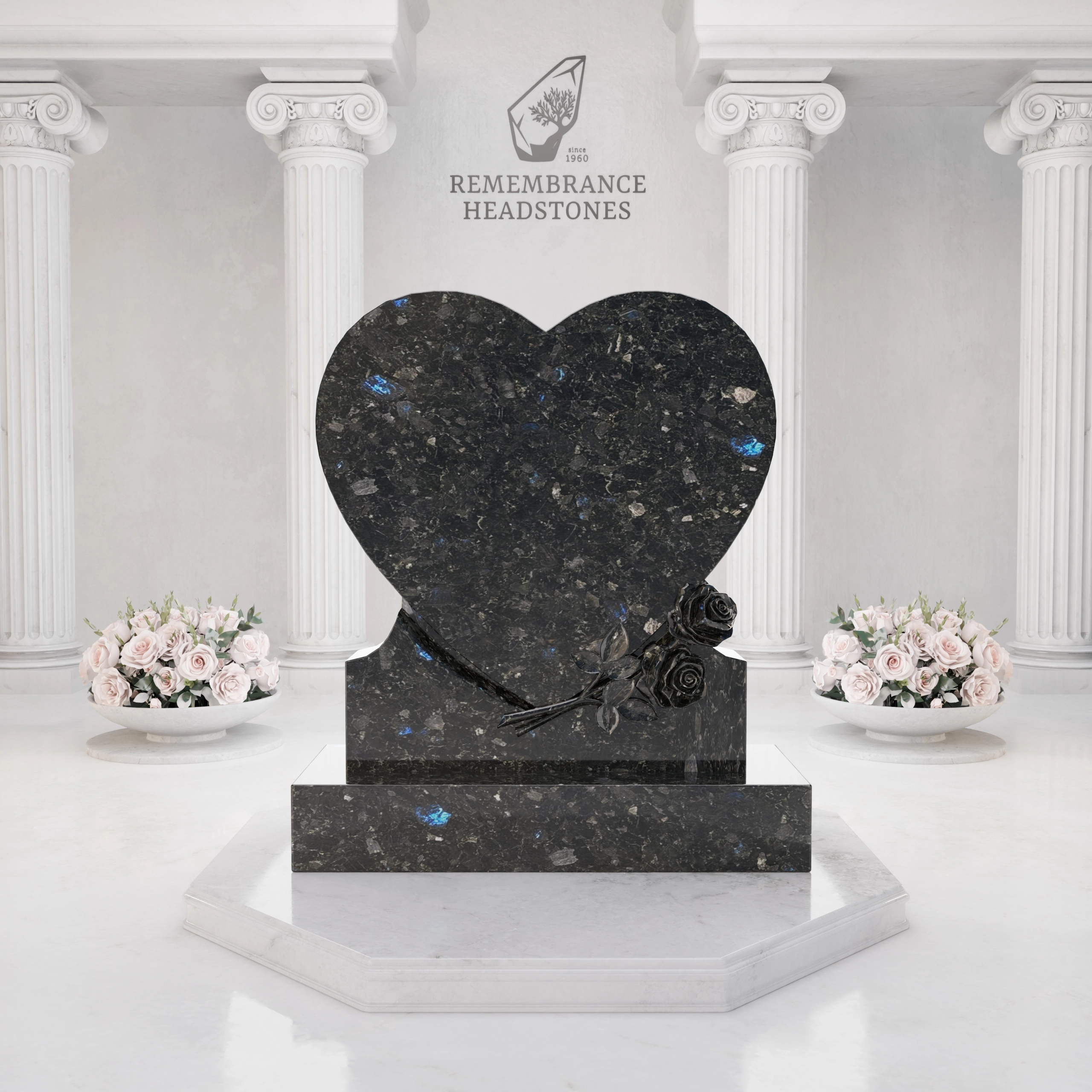 Luxury Heart Shape Granite Headstone with Portrait view 3