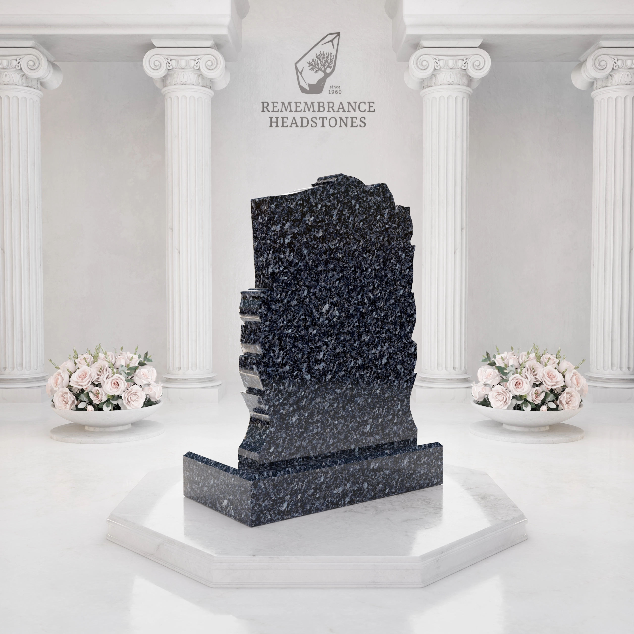 Luxury Floral Christian Granite Headstone with Cross & Doves view 4
