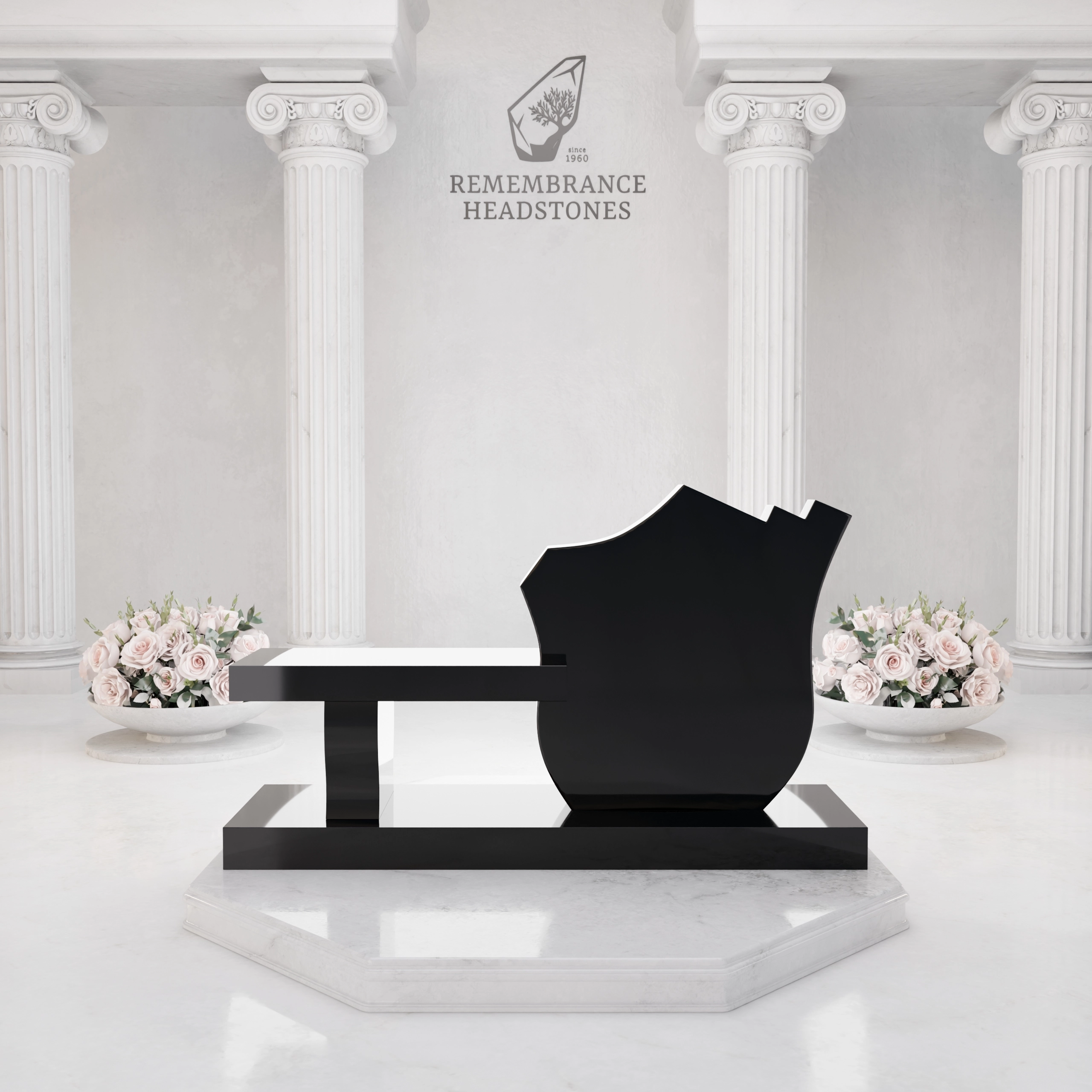 Luxury Granite Memorial Bench with Sculpted Shield Tablet & Floral Engraving view 4