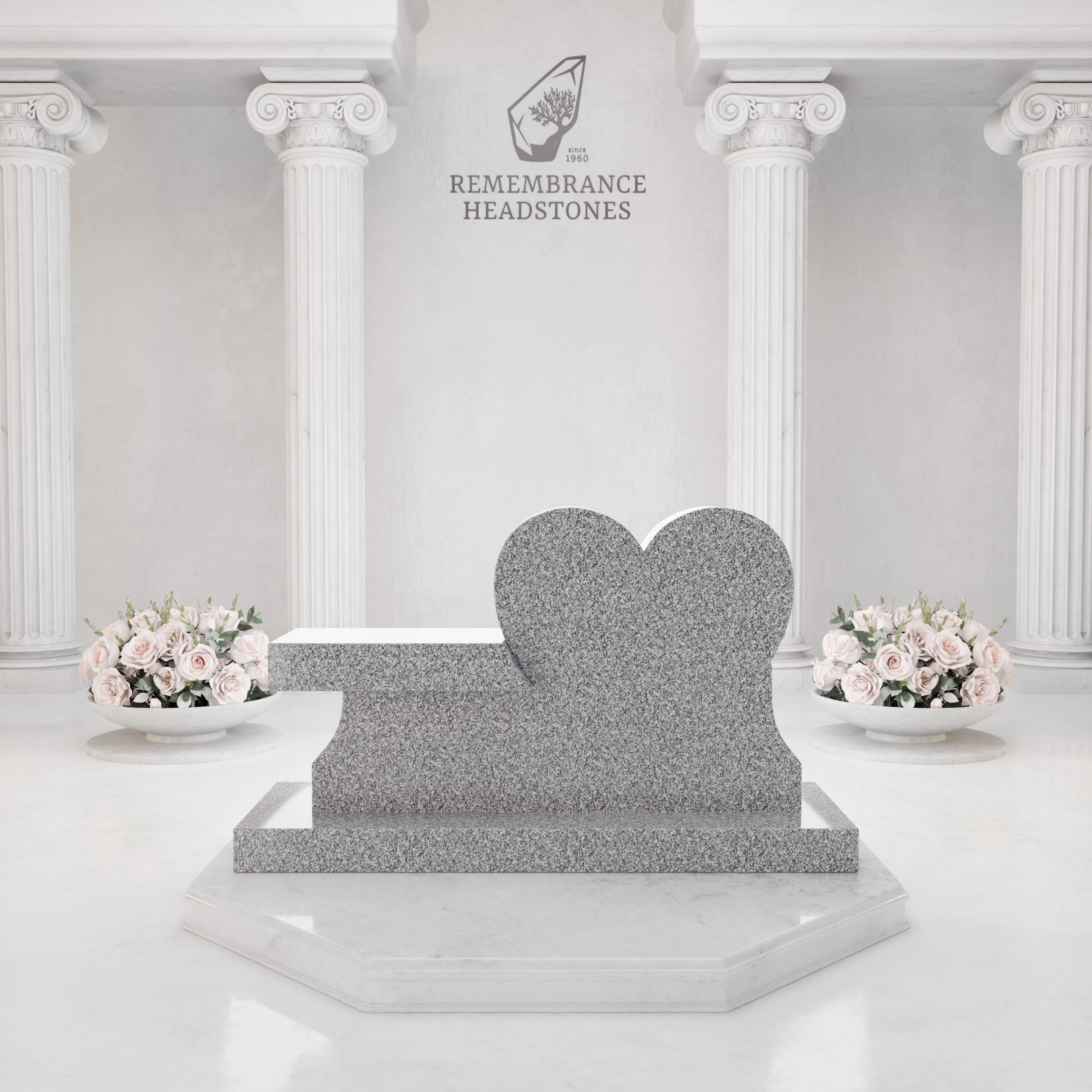 Luxury Heart Companion Granite Bench Memorial with Floral Wreath view 5