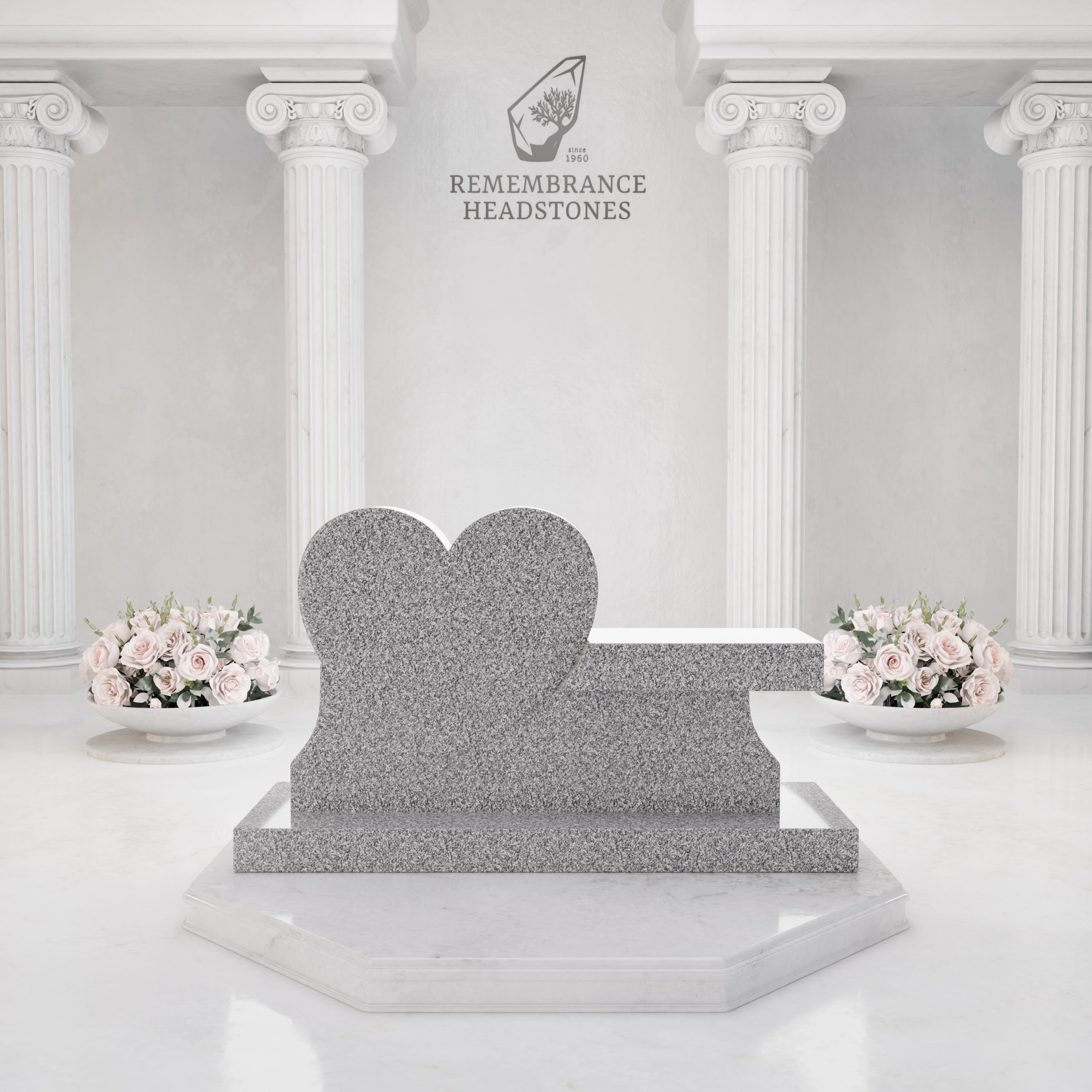 Luxury Heart Companion Granite Bench Memorial with Floral Wreath view 3