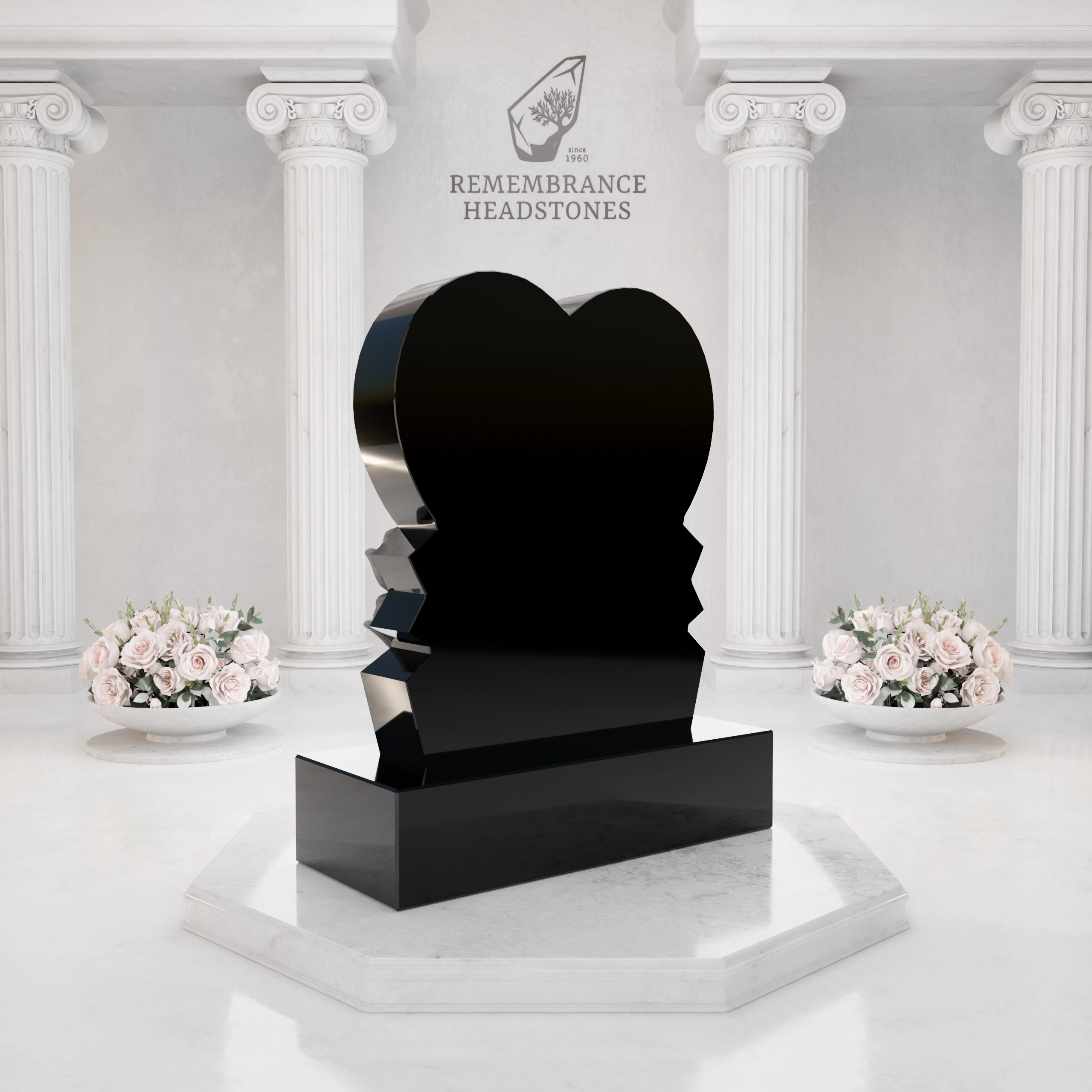 Premium Heart Shape Memorial with Sculpted Tulips & Portrait Medallion view 4