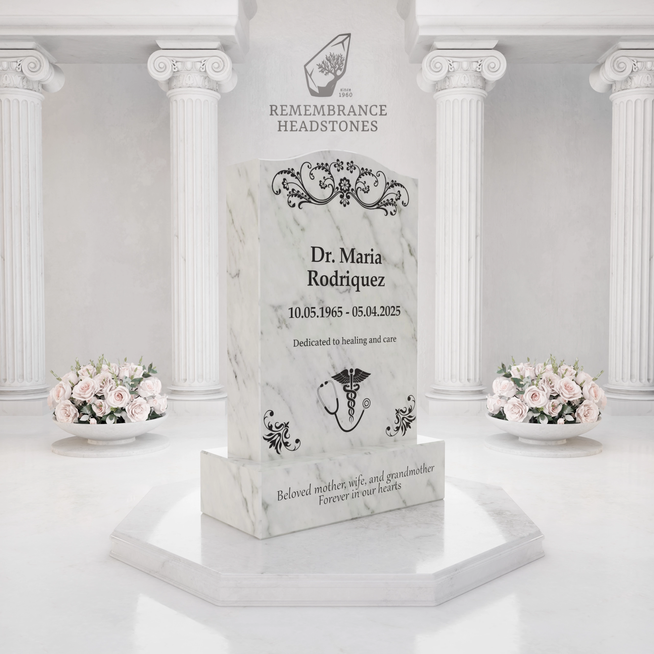 Luxury Medical Tribute Granite Headstone view 2