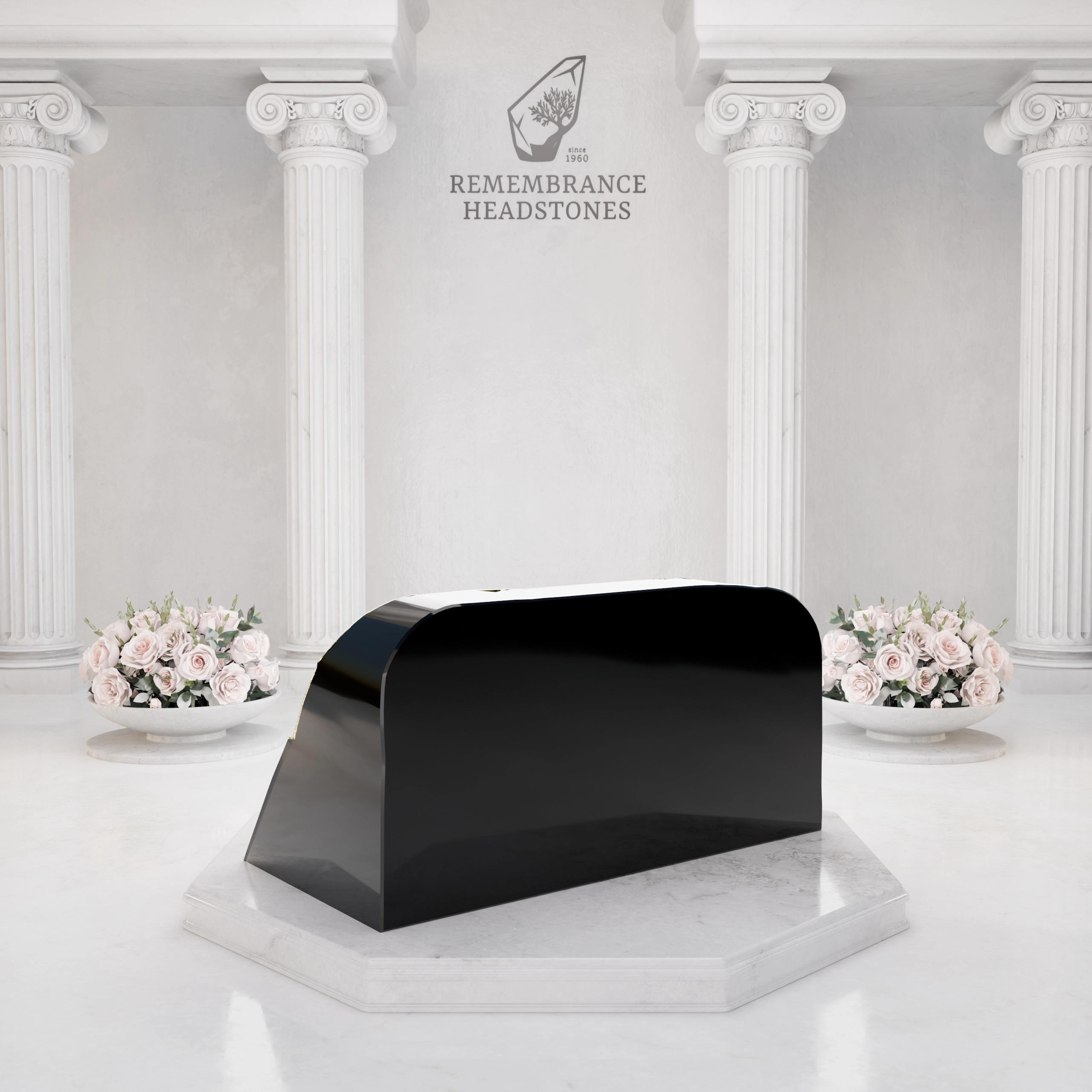 Luxury Slant Granite Headstone with Sculpted Vine & Cross view 3