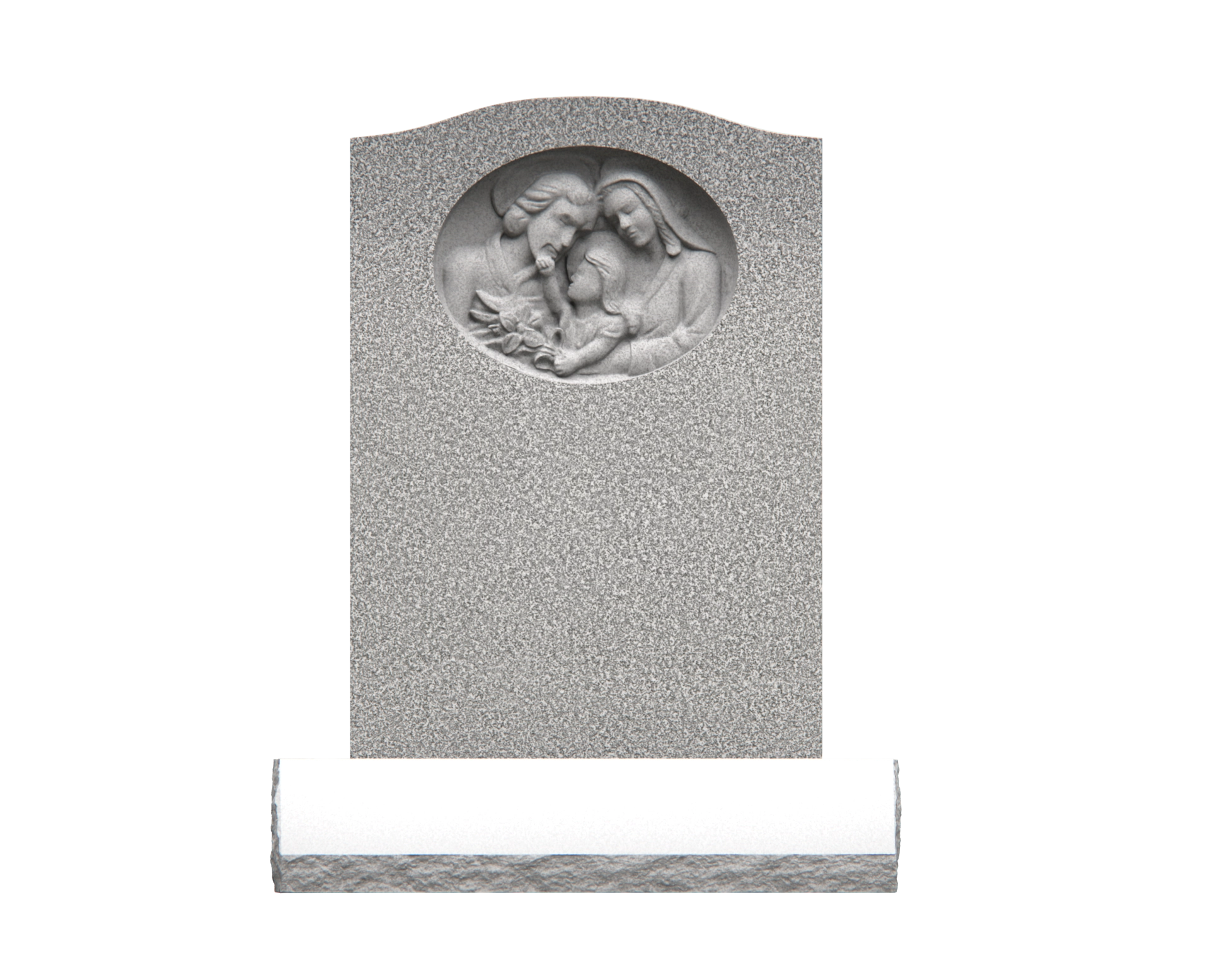 Premium Upright Granite Headstone — Arched Tablet with Holy Family Relief & Doves view 3