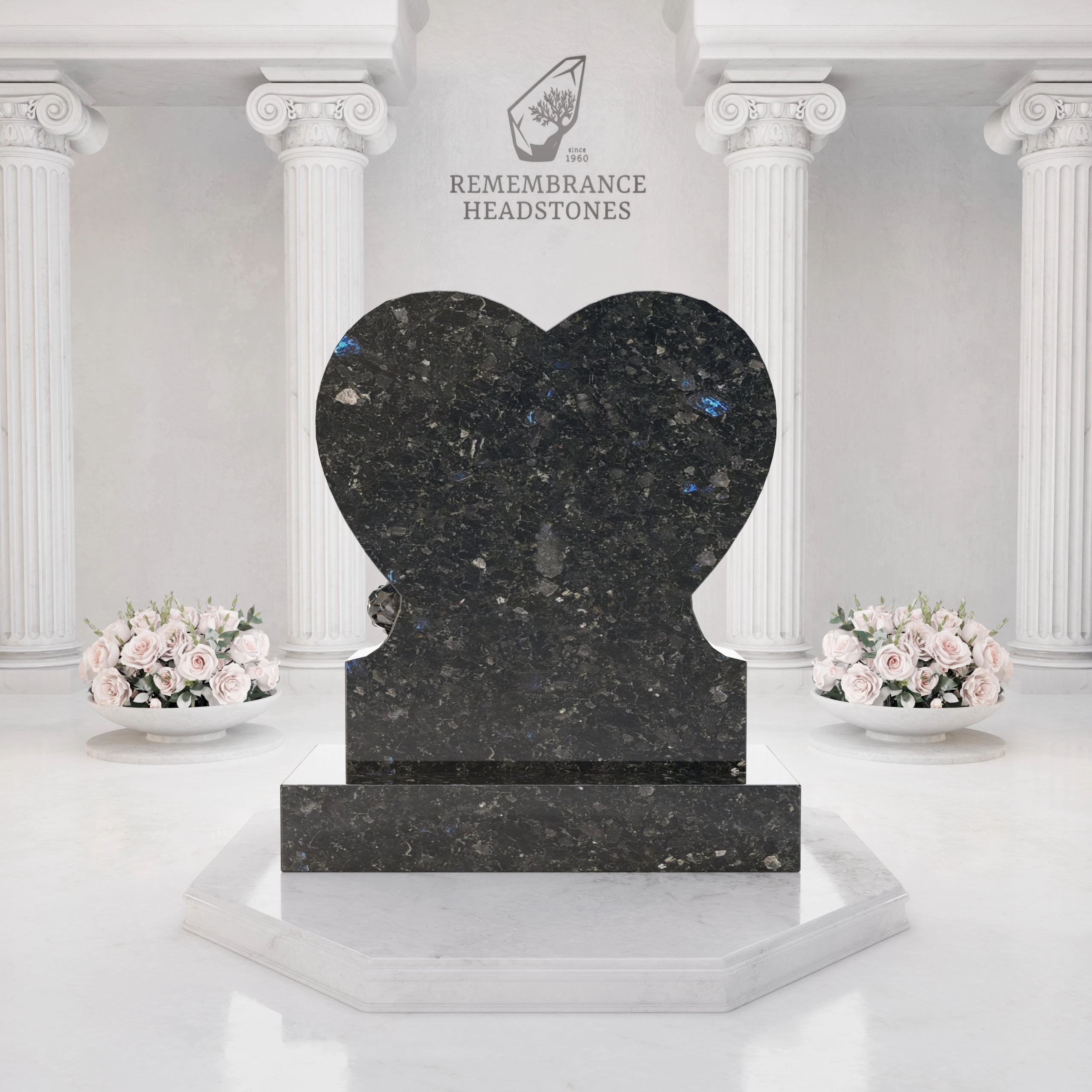 Luxury Heart Shape Granite Headstone with Portrait view 5