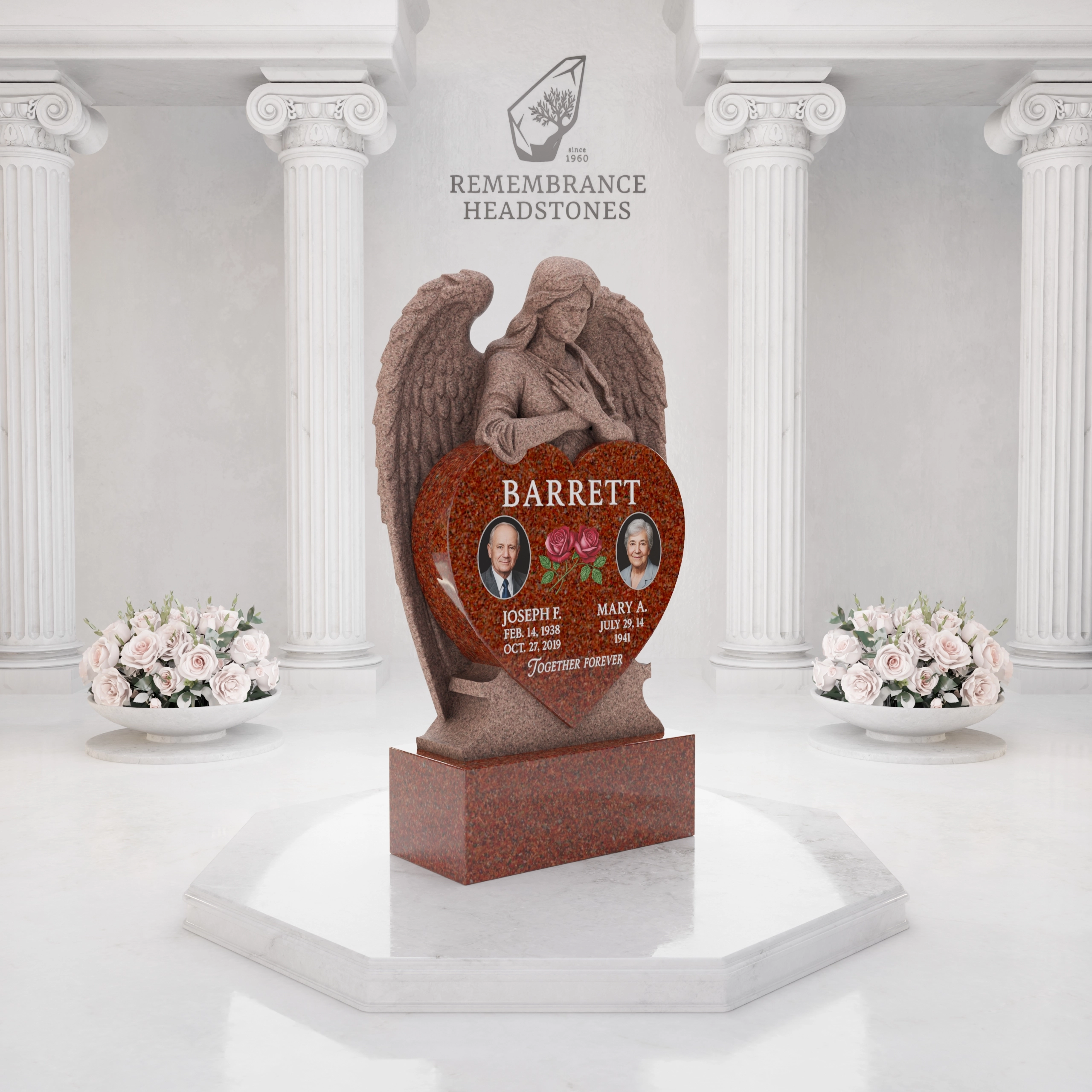 Luxury Companion Angel Heart Granite Memorial view 2