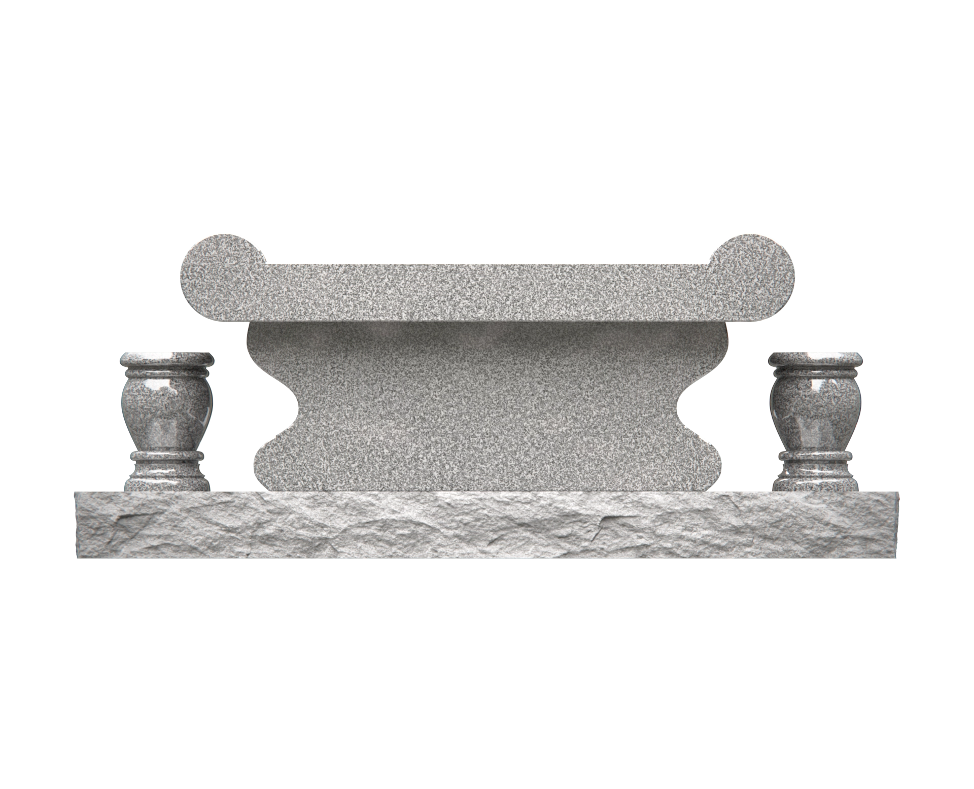 Luxury Jewish Granite Memorial Bench with Rolled Seat & Twin Vases view 2