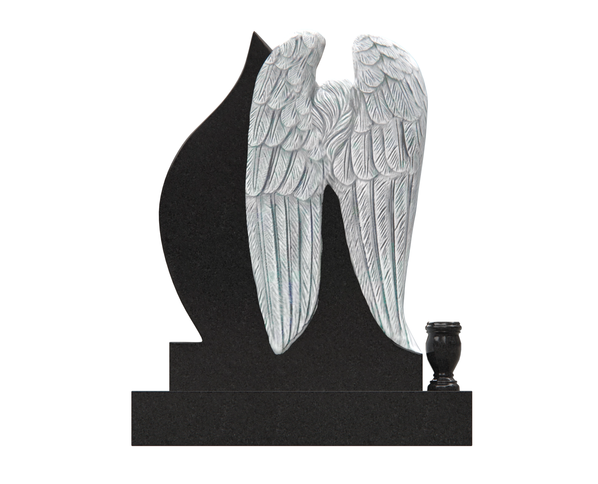 Luxury Teardrop Granite Headstone — Angel Relief, Cross & Roses view 2