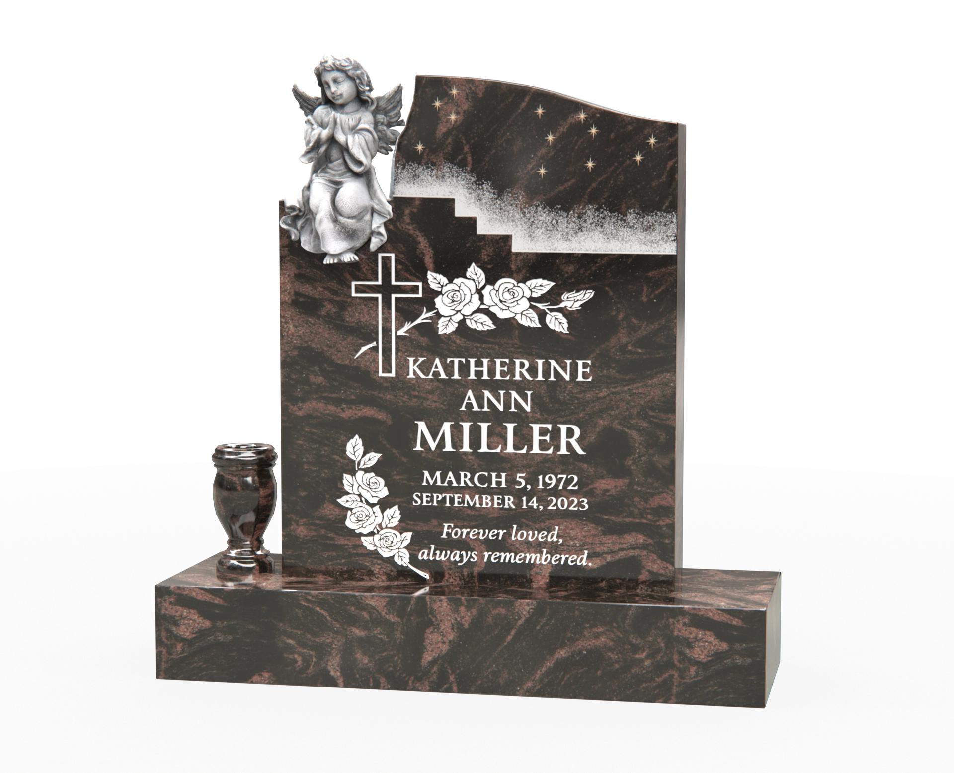 Luxury Upright Granite Monument — Angel & Night Sky