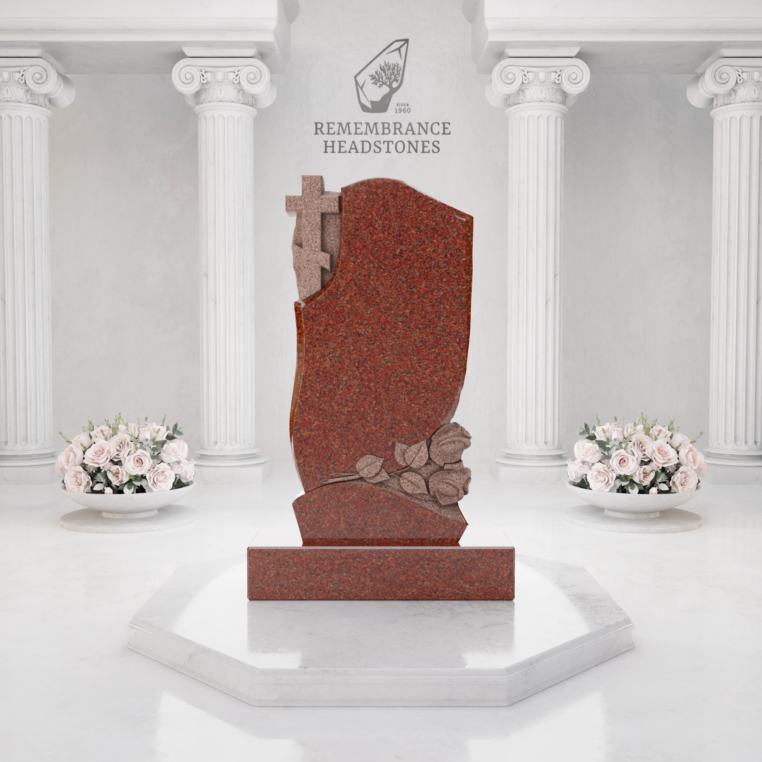 Luxury Orthodox Cross Granite Headstone with Roses view 3