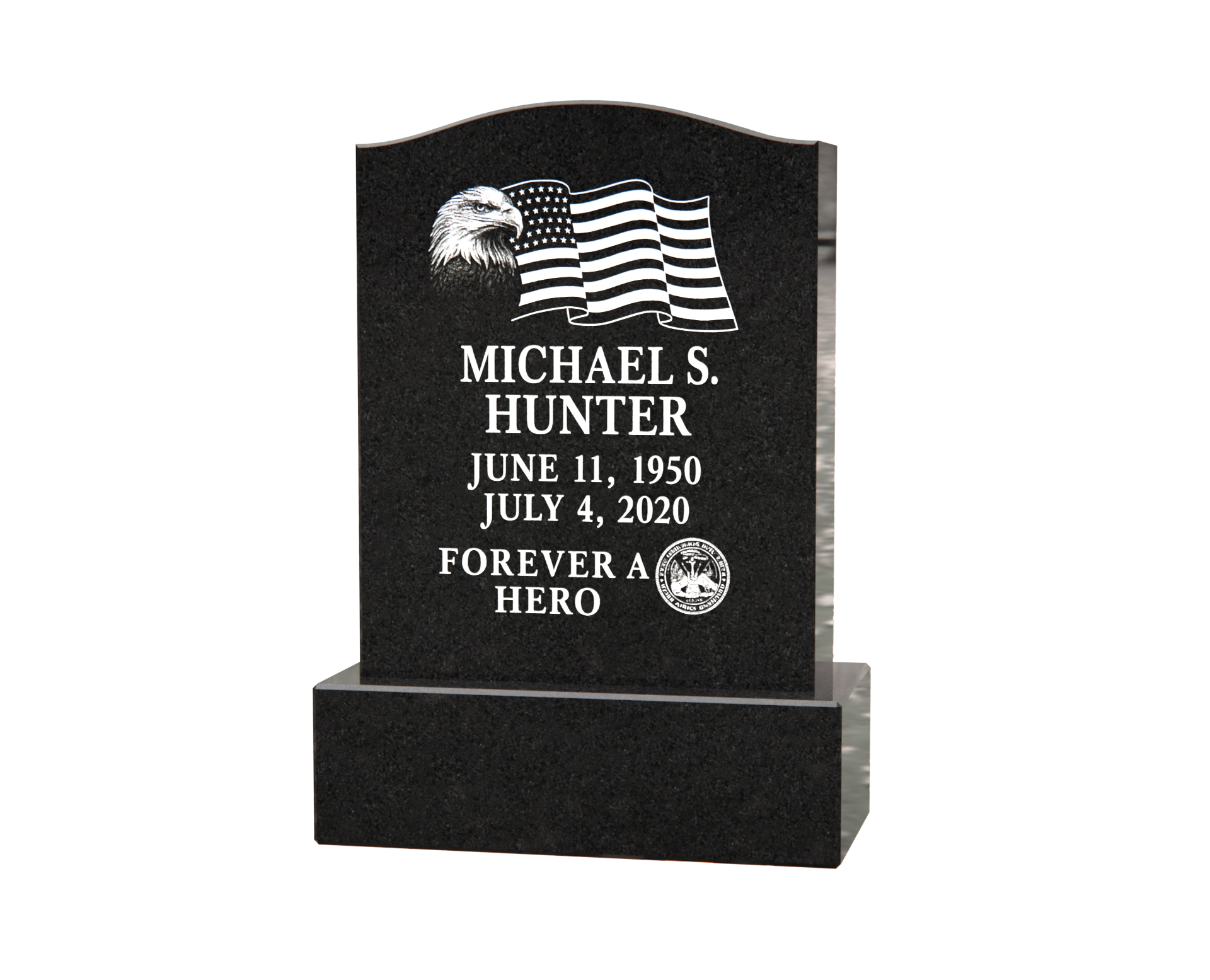 Luxury Upright Granite Headstone with Eagle & Flag
