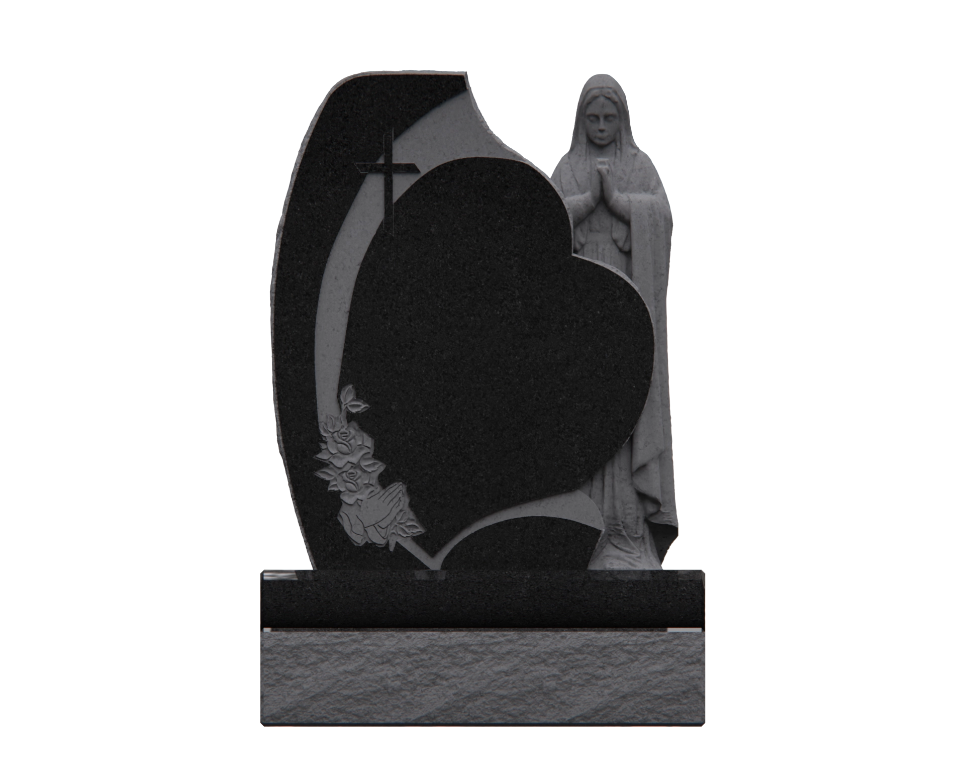 Luxury Shape Granite Monument — Heart Panel with Madonna & Cross view 3