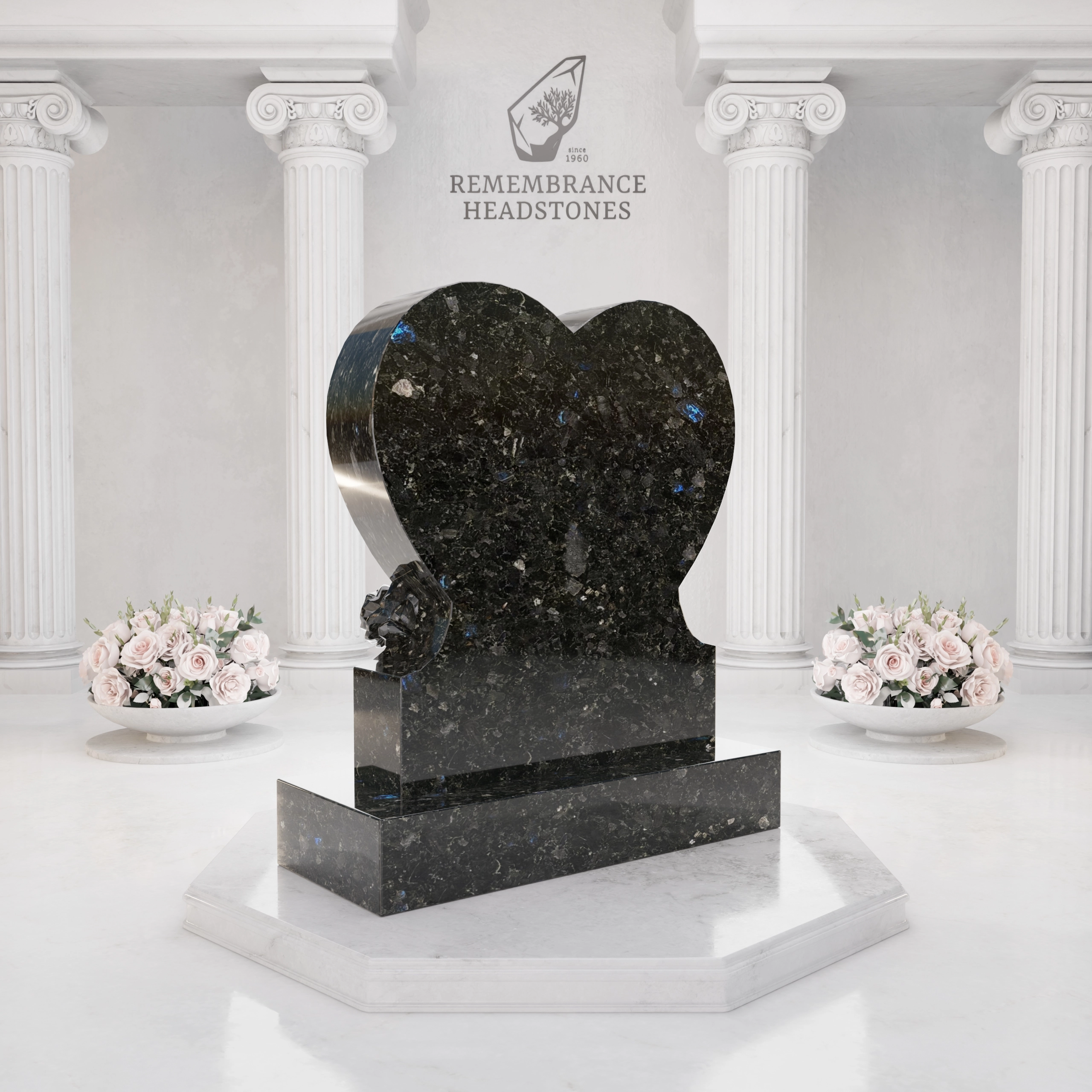 Luxury Heart Shape Granite Headstone with Portrait view 4