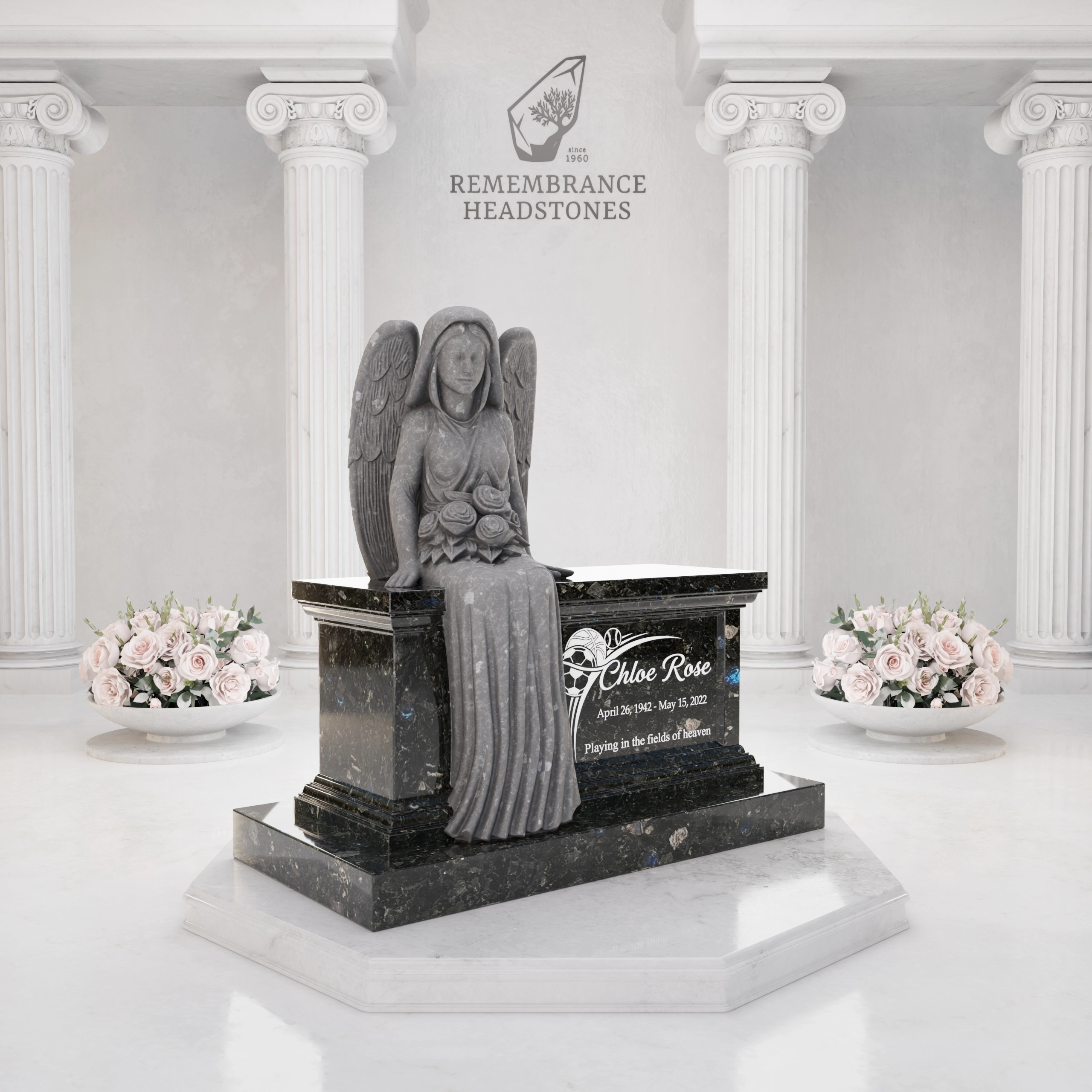 Luxury Marble Angel Columbarium Bench view 2