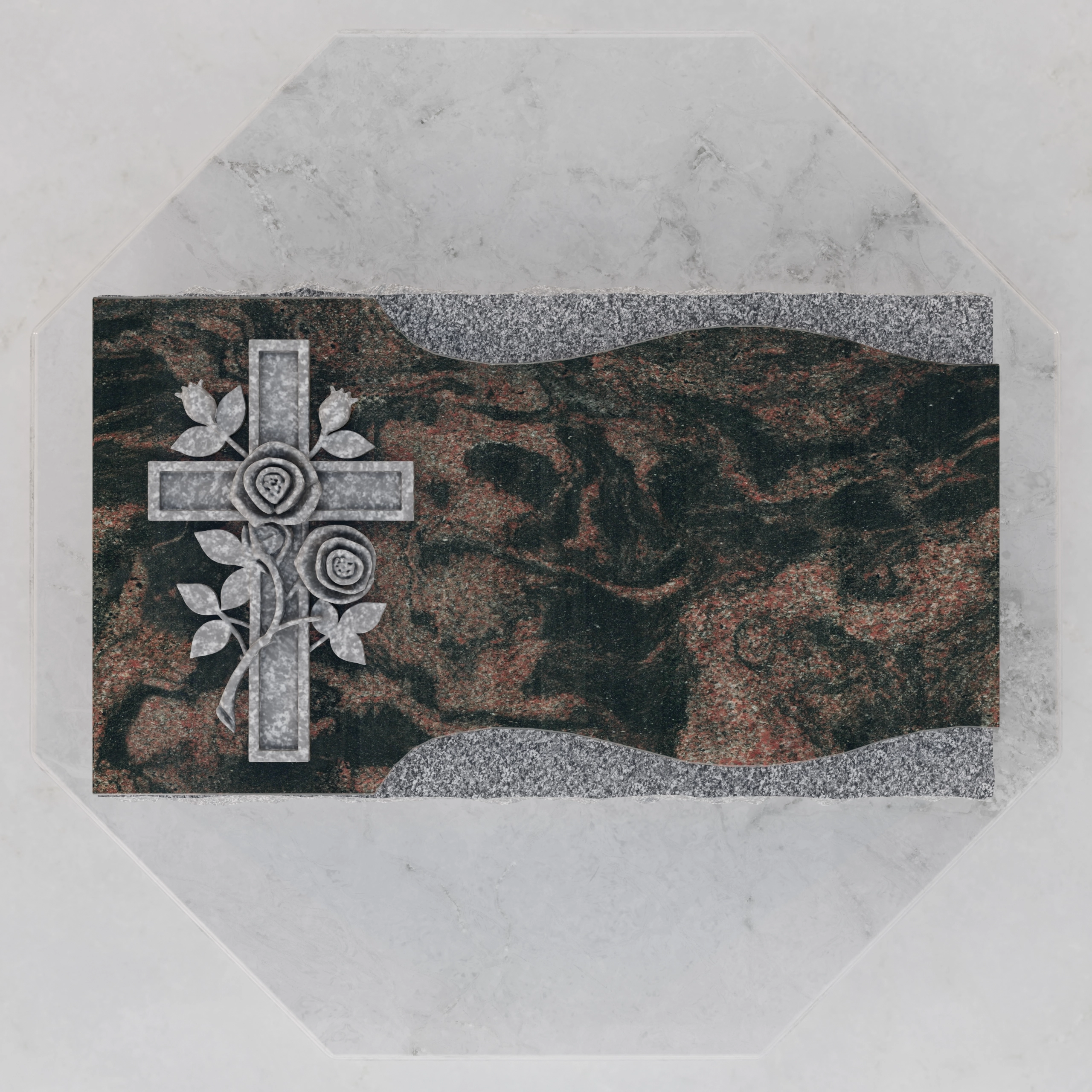 Luxury Firefighter Cross Flat Granite Grave Marker with Roses view 3