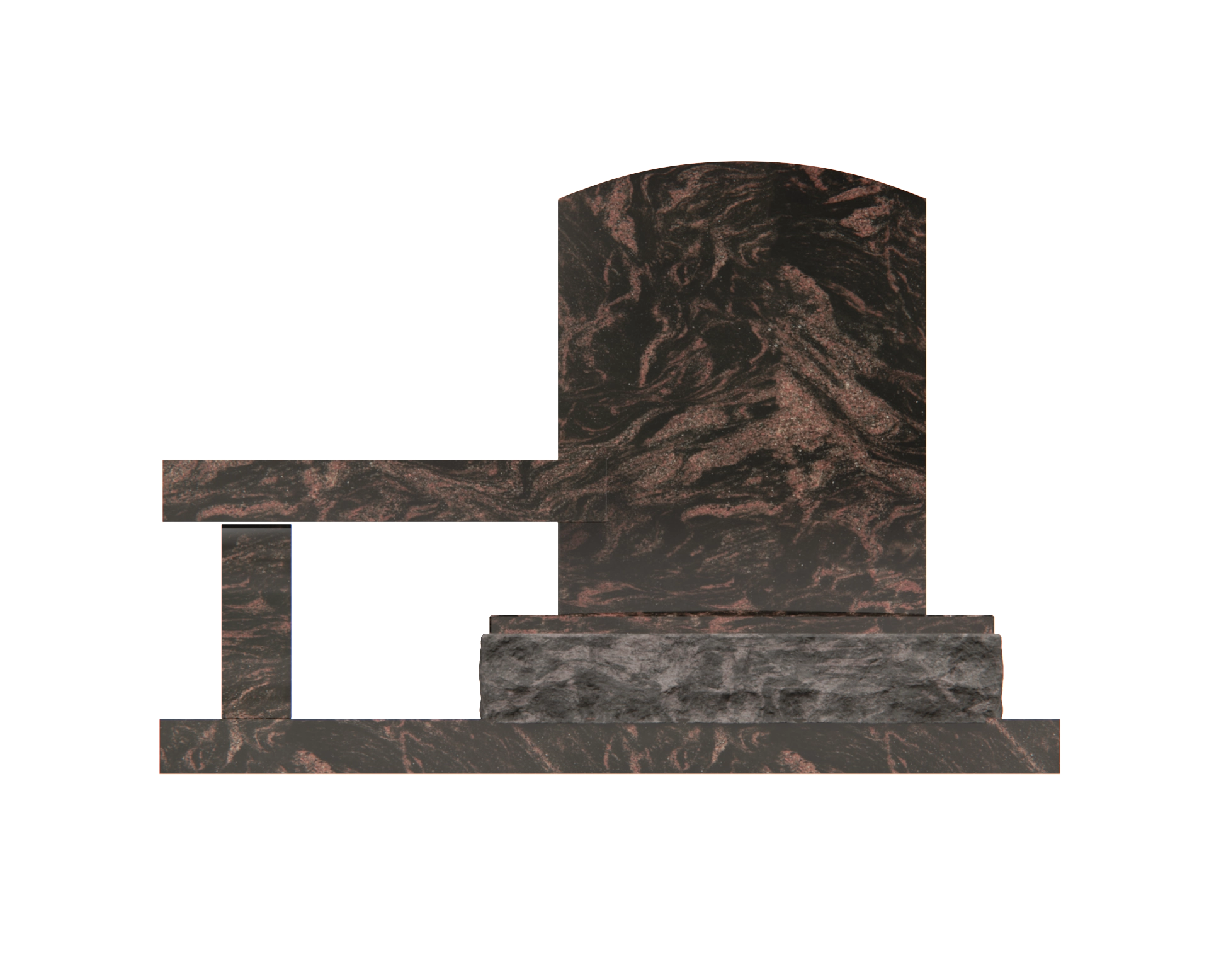 Lux Upright Headstone with Marian Emblem & Memorial Bench view 2