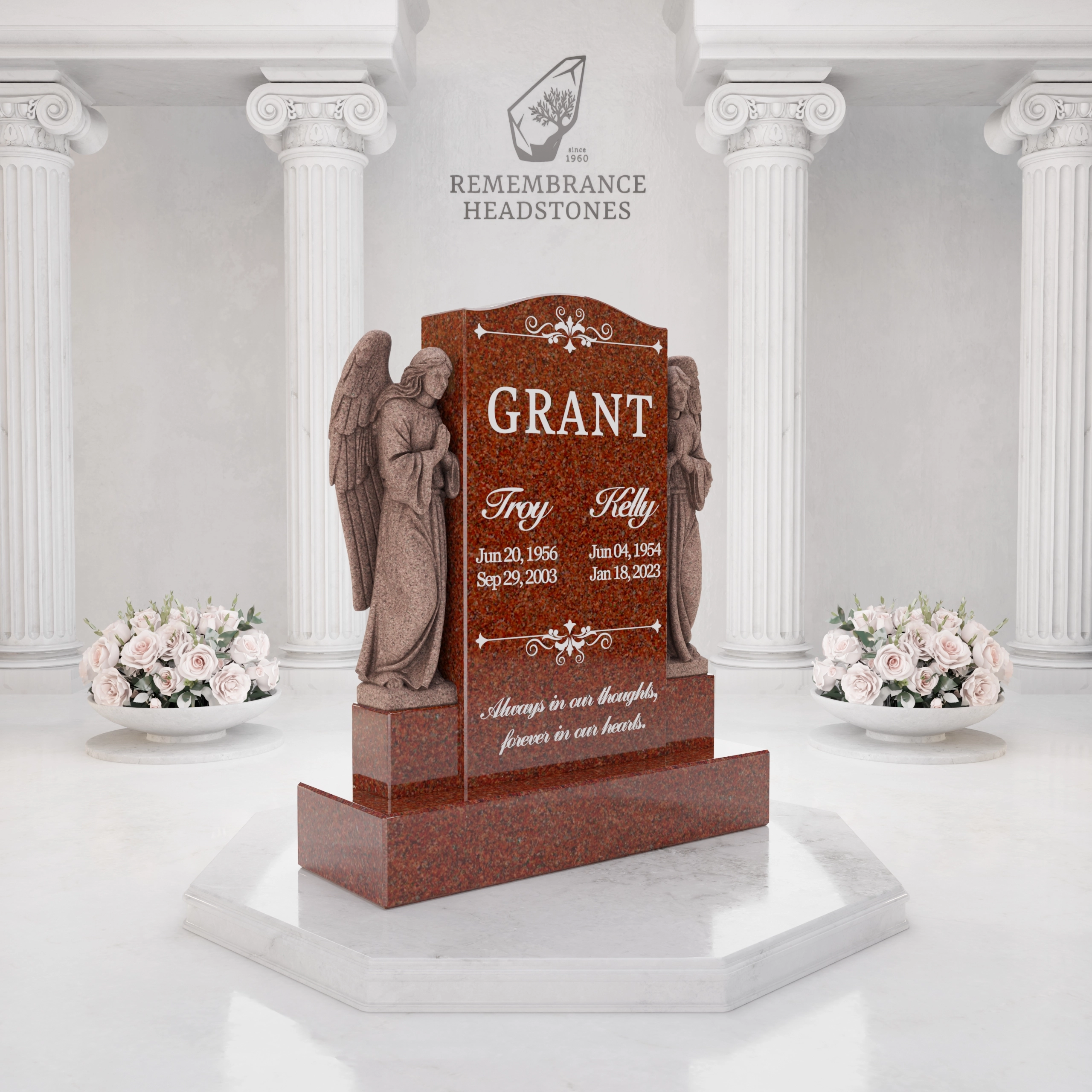 Luxury Companion Granite Headstone with Praying Angels view 2