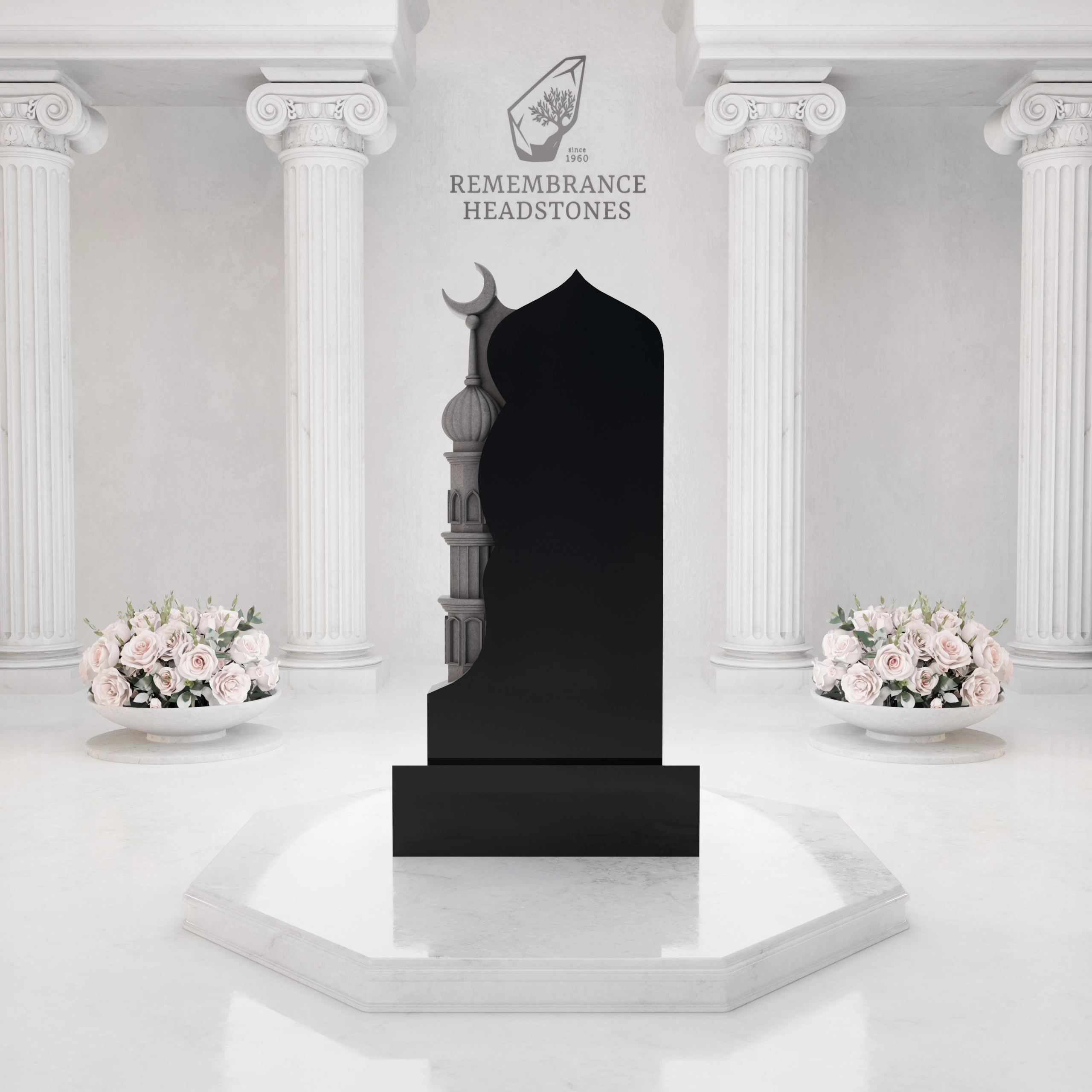 Premium Islamic Upright Granite Headstone with Crescent view 3