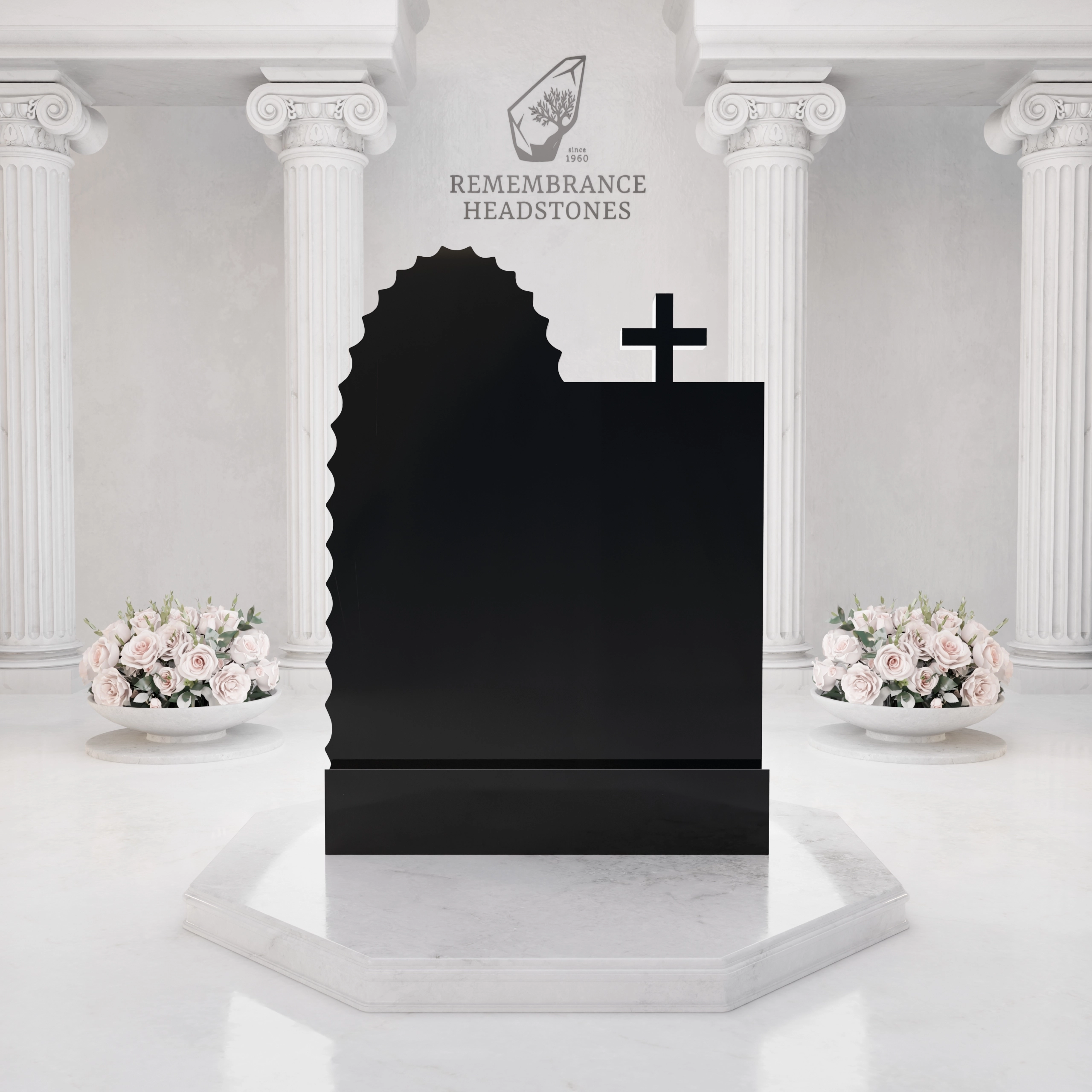 Premium Upright Granite Headstone — Guadalupe Relief & Cross view 4