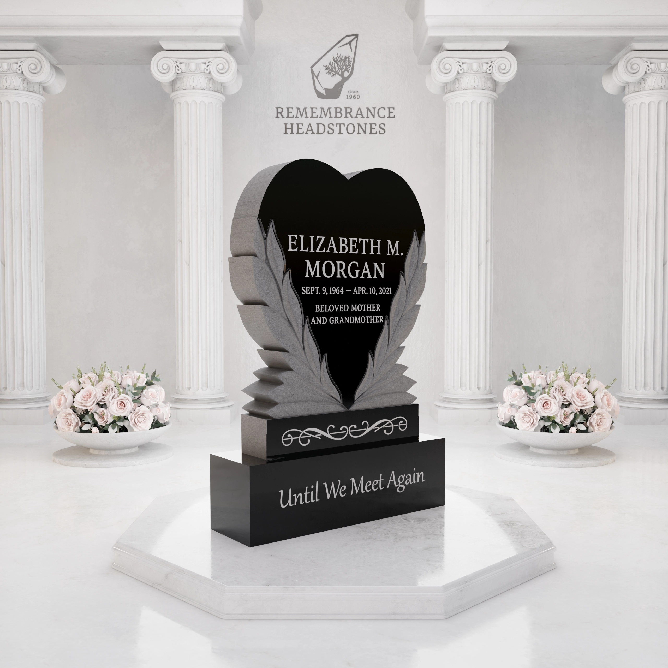 Luxury Upright Heart Headstone with Laurel Wreath view 2