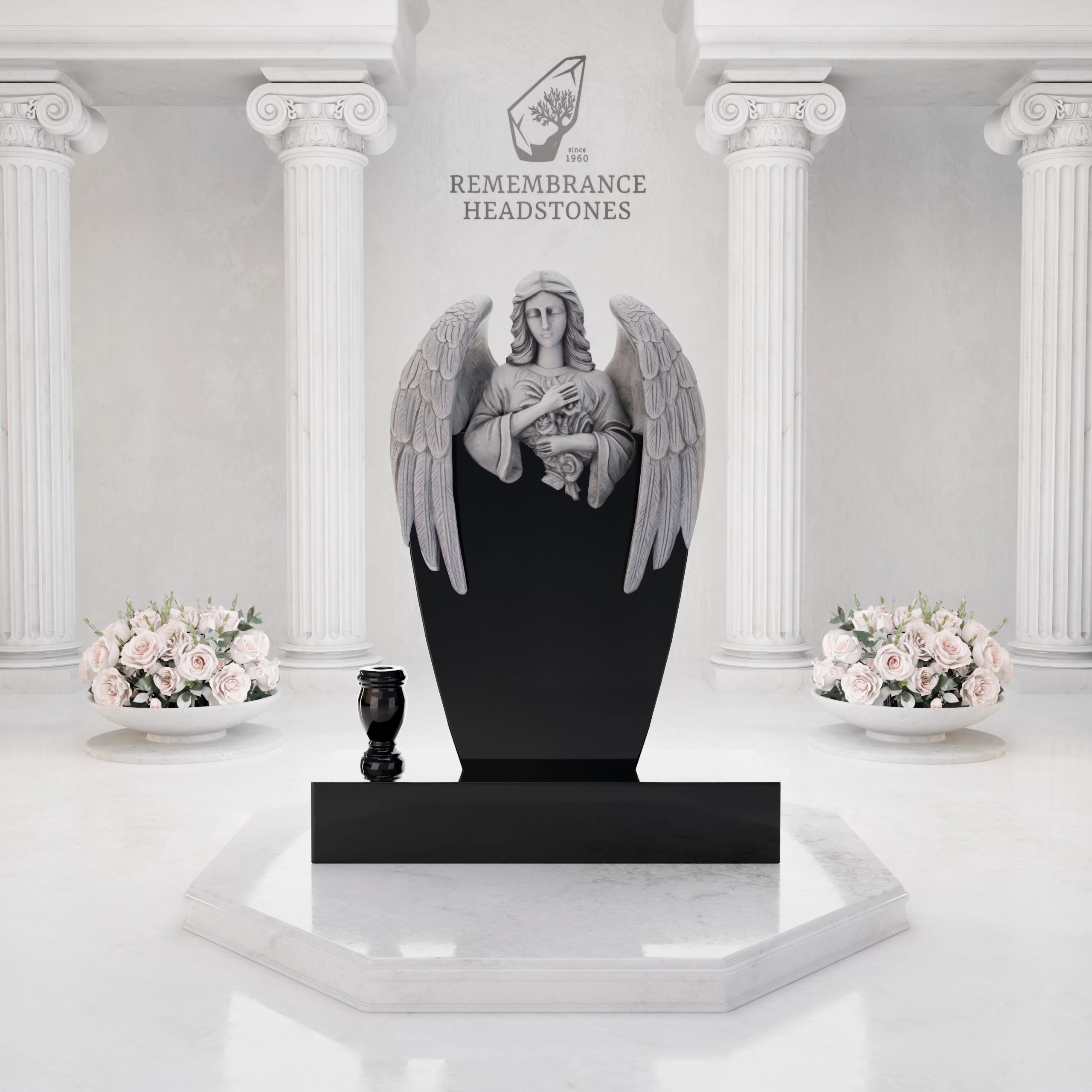 Luxury Upright Granite Headstone — Angel Embrace view 3