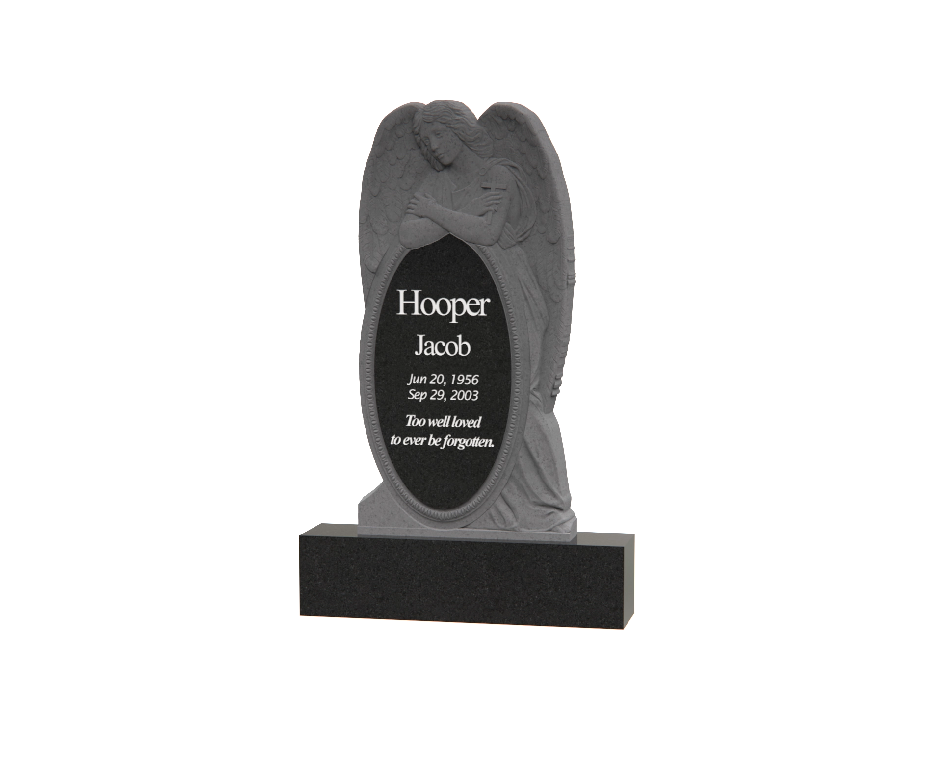 Luxury Angel-Embrace Upright Headstone with Oval Tablet