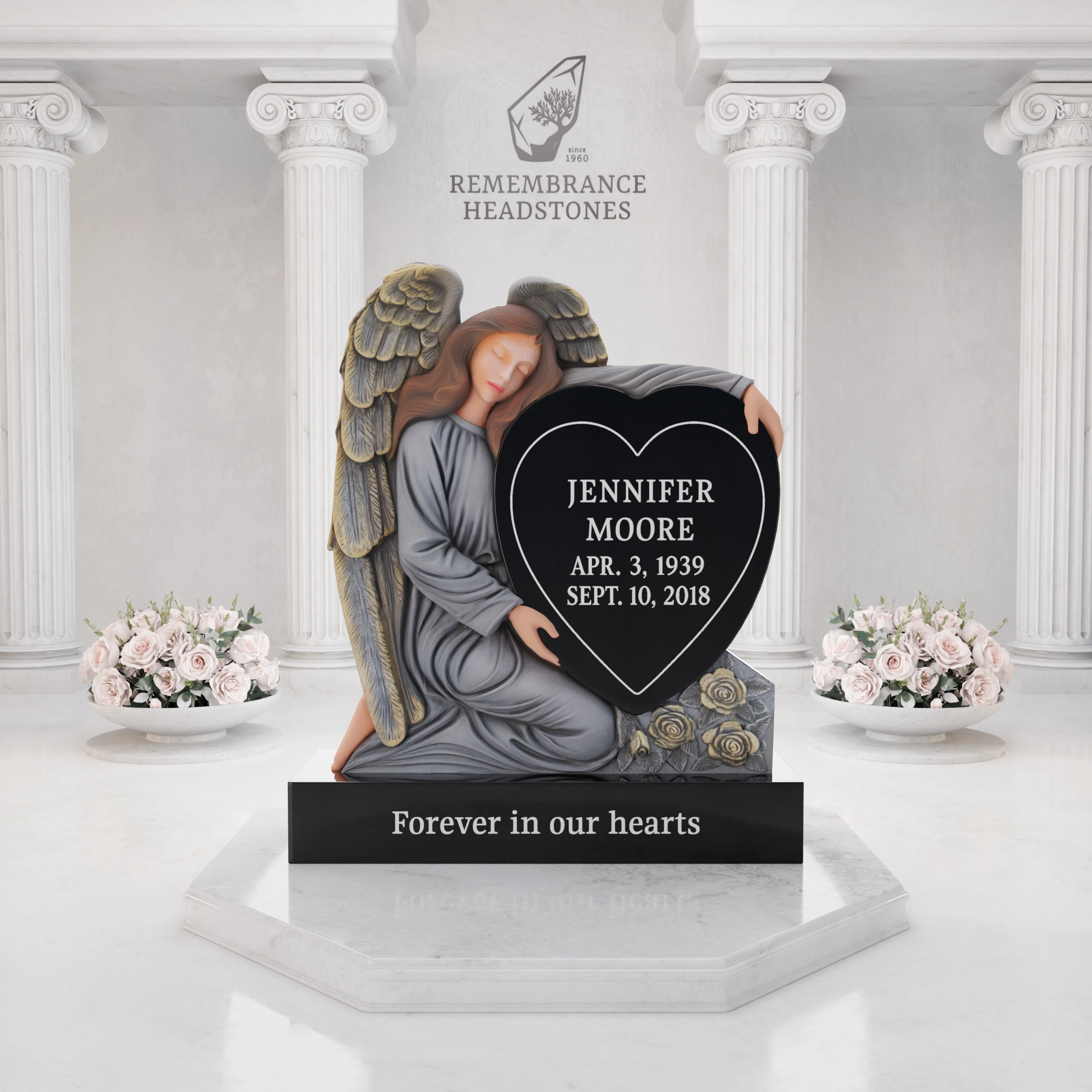 Luxury Guardian Angel Heart Memorial with Roses