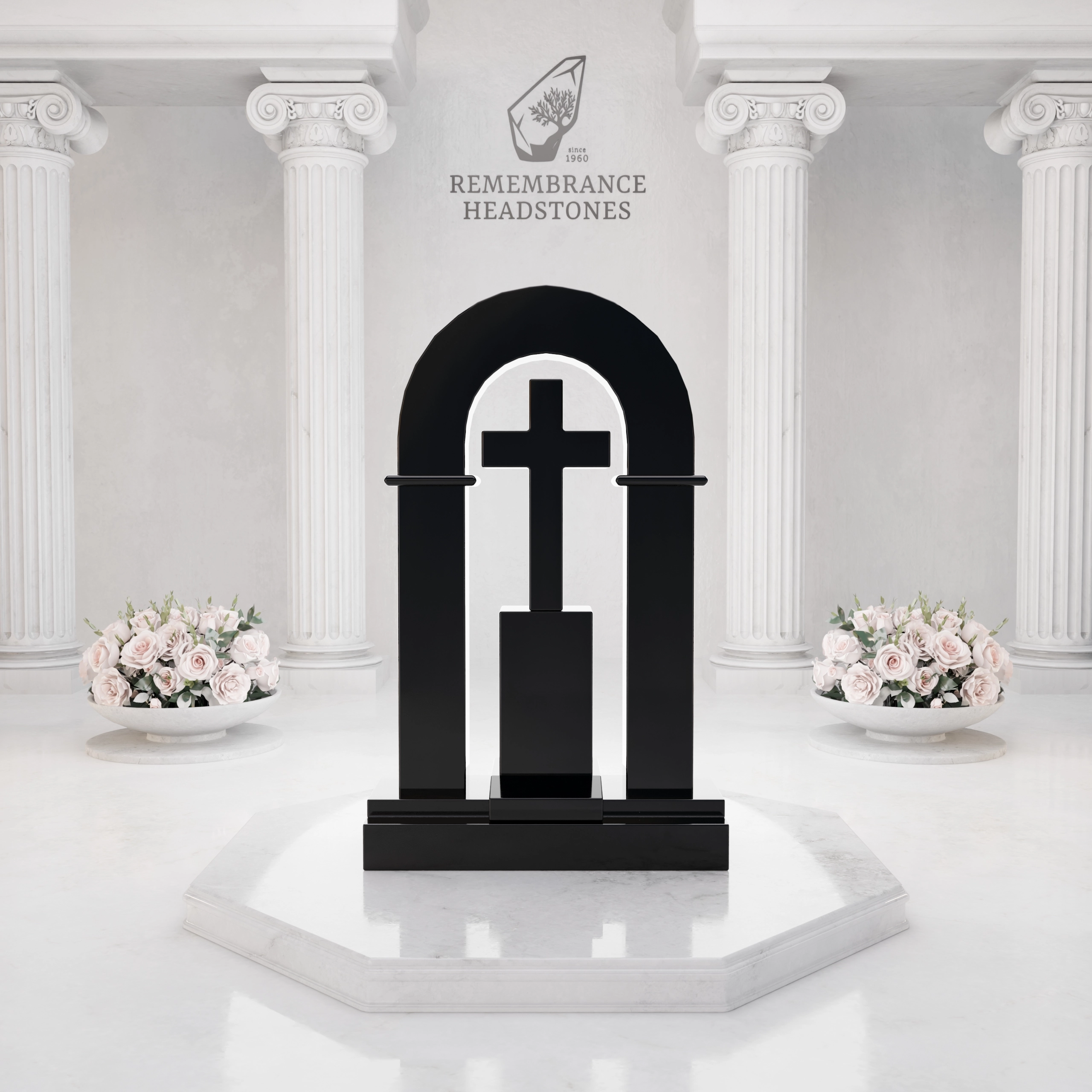 Luxury Open Arch Cross Granite Memorial view 5