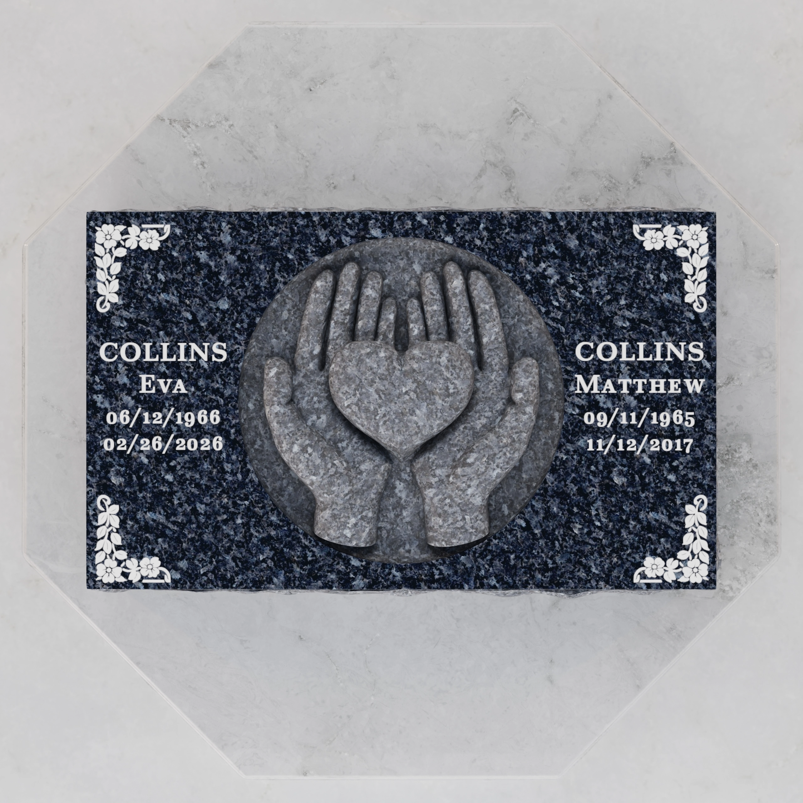 Luxury Companion Caring Hands Heart Flat Granite Grave Marker