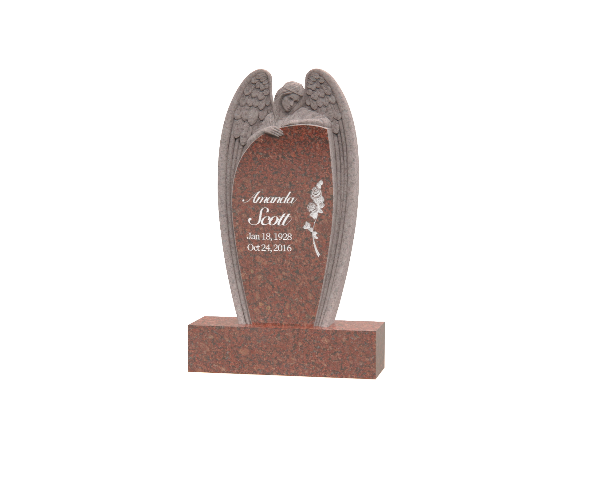 Luxury Upright Angel Embrace Granite Headstone