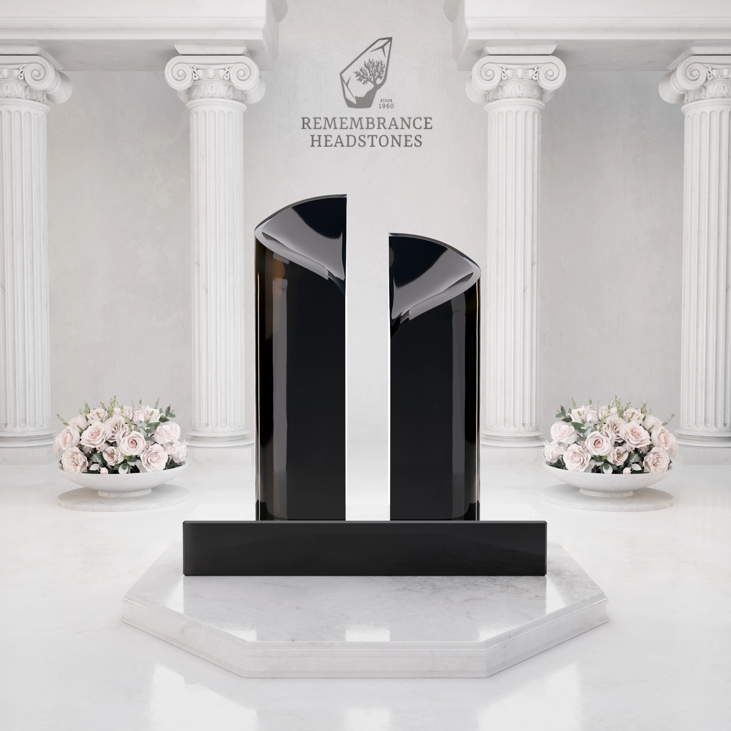 Luxury Companion Granite Headstone — Twin Steles with Menorah & Star of David view 3