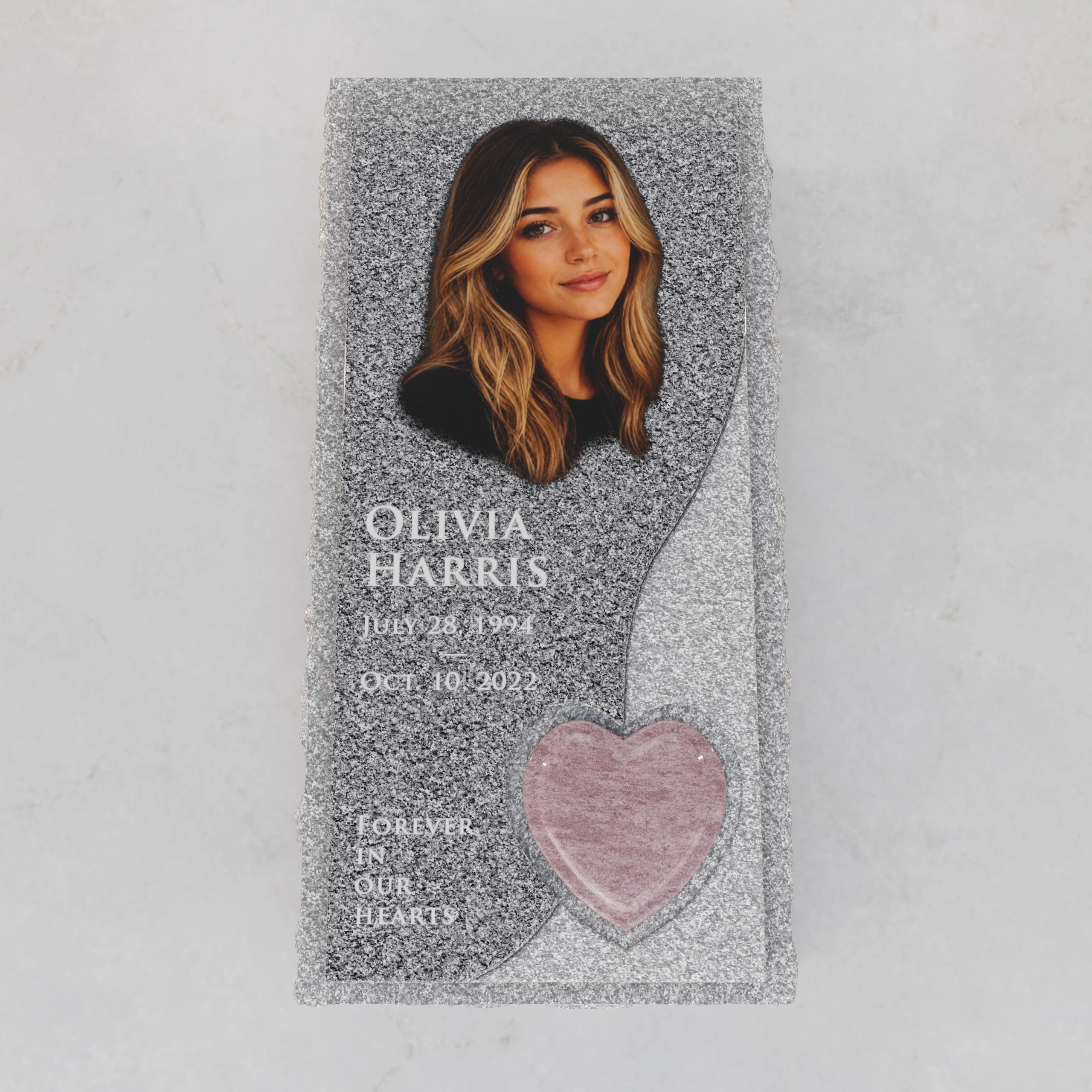 Luxury Modern Granite Ledger Memorial with Portrait & Heart Inlay