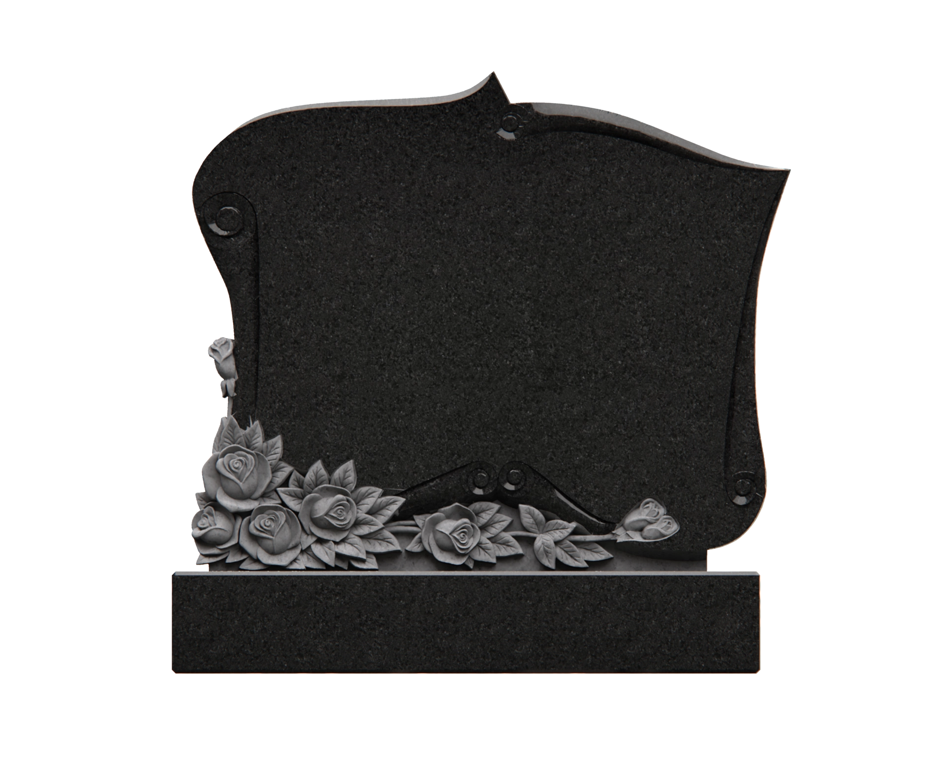 Luxury Upright Granite Headstone — Cartouche Tablet, Dove & Rose Garland view 3