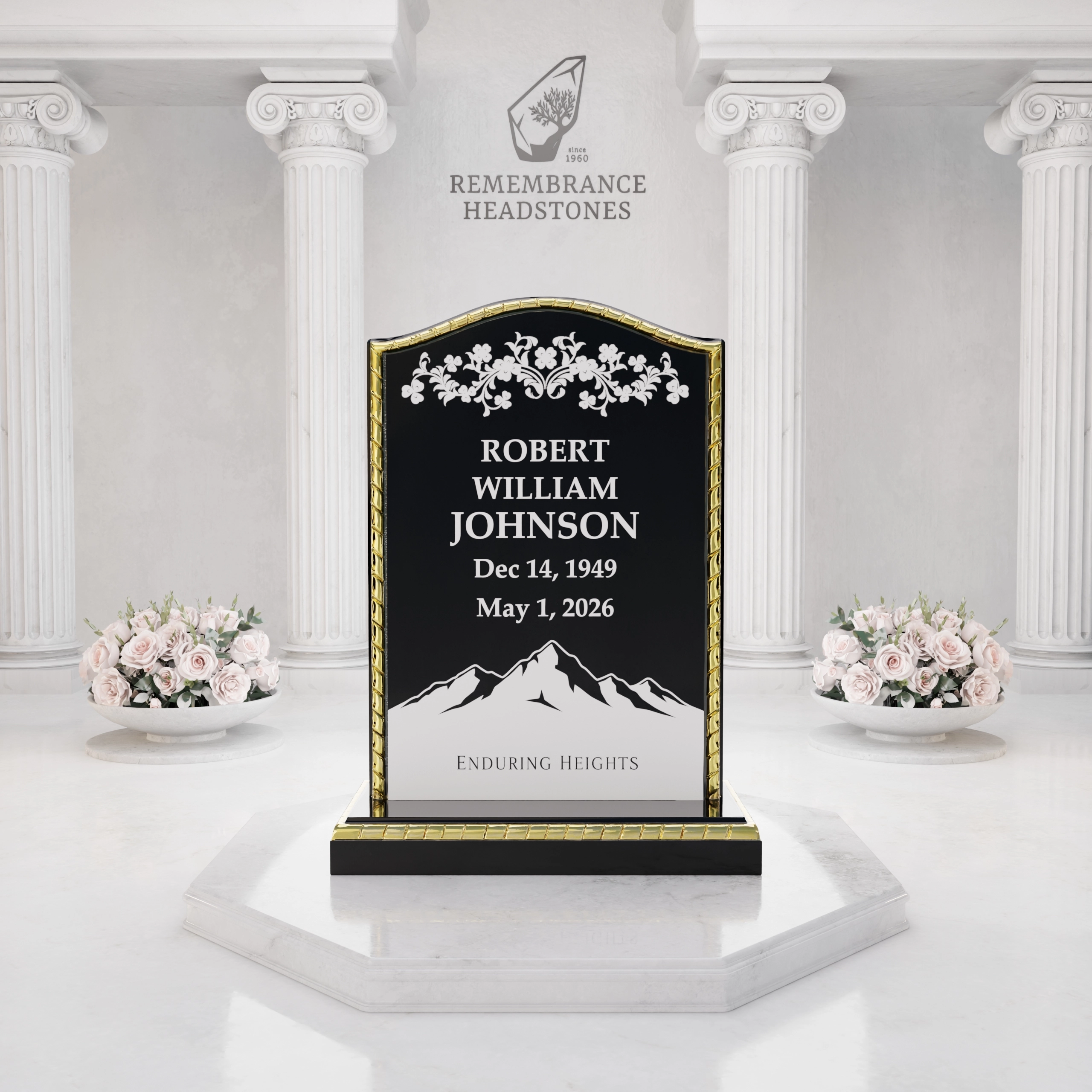 Premium Gold Border Upright Granite Headstone