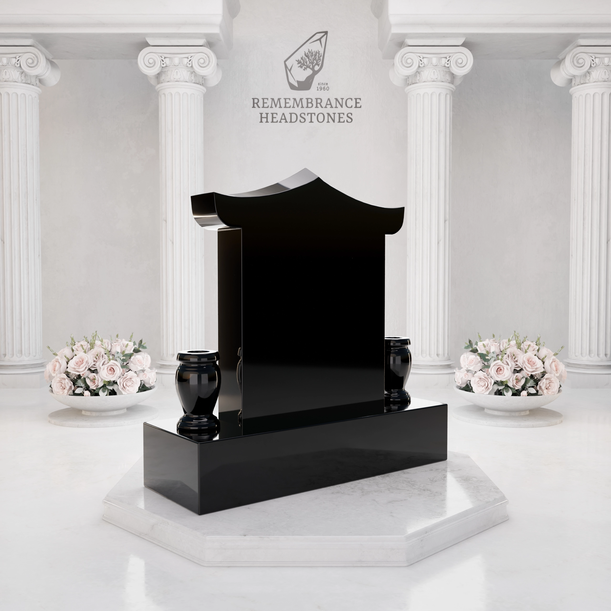 Lux Pagoda-Top Upright Granite Headstone with Phoenix & Lotus view 4