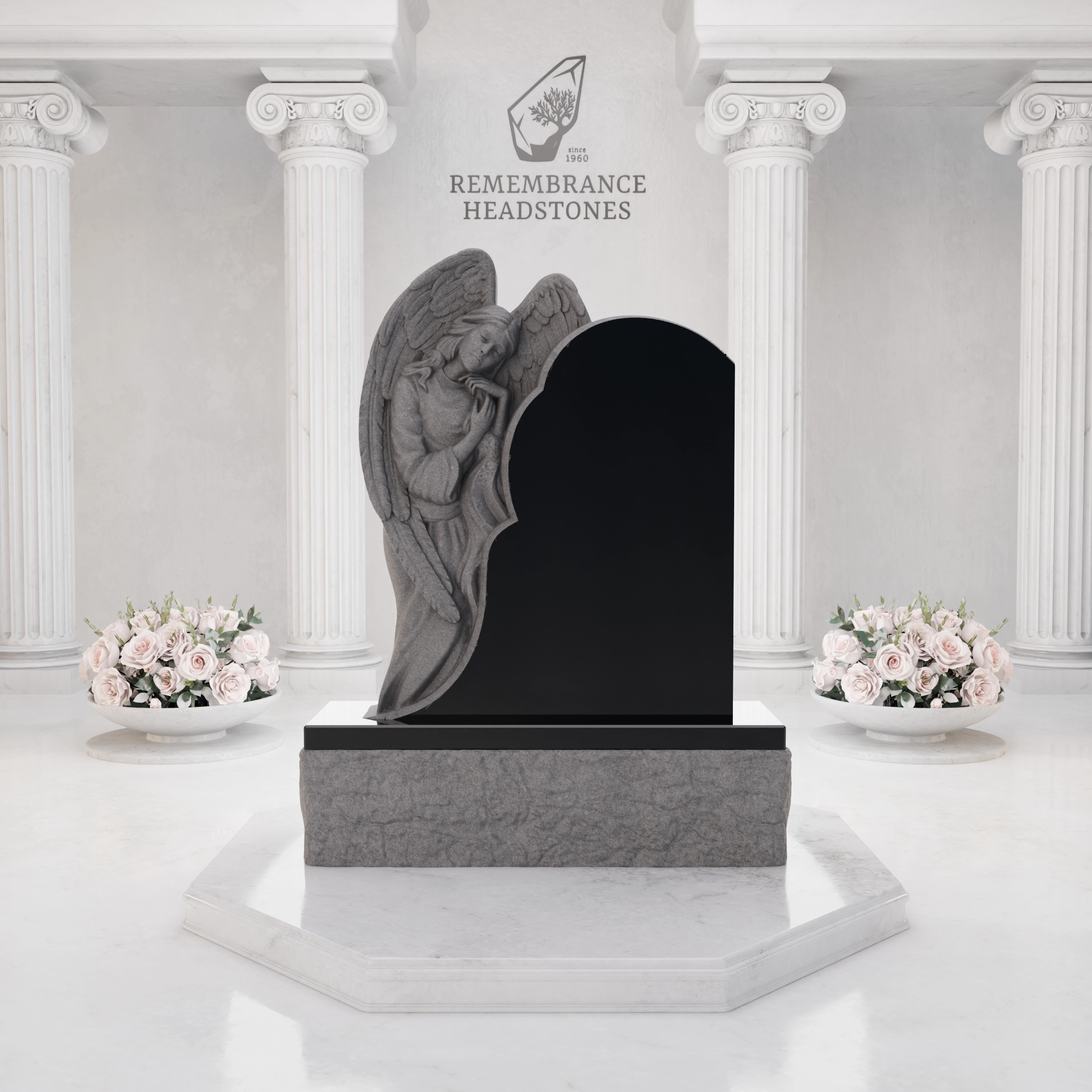 Premium Custom Granite Headstone — Angel Embrace with Asymmetric Arch view 3