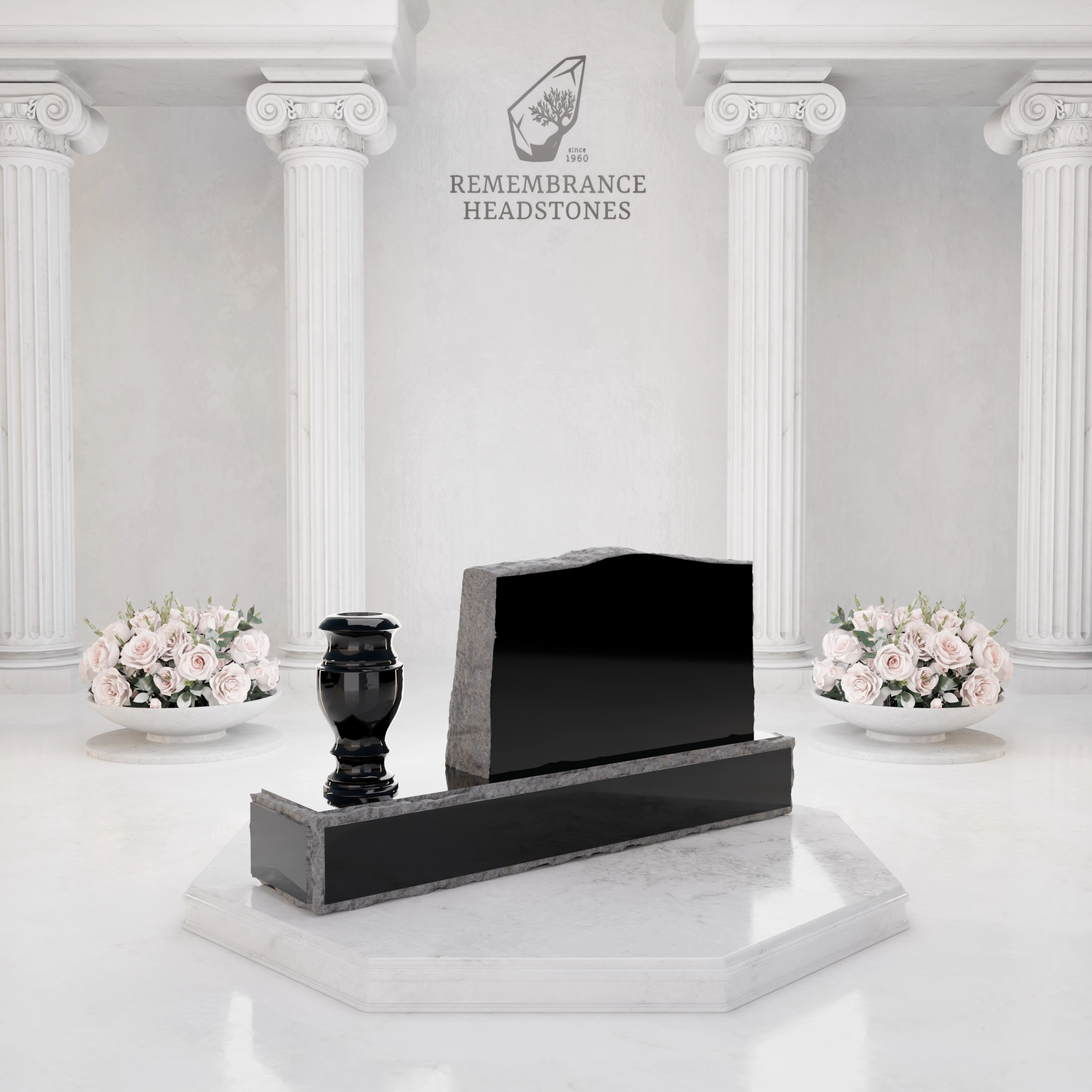 Premium Slant Granite Headstone with Hummingbird & Lily Panel & Vase view 5