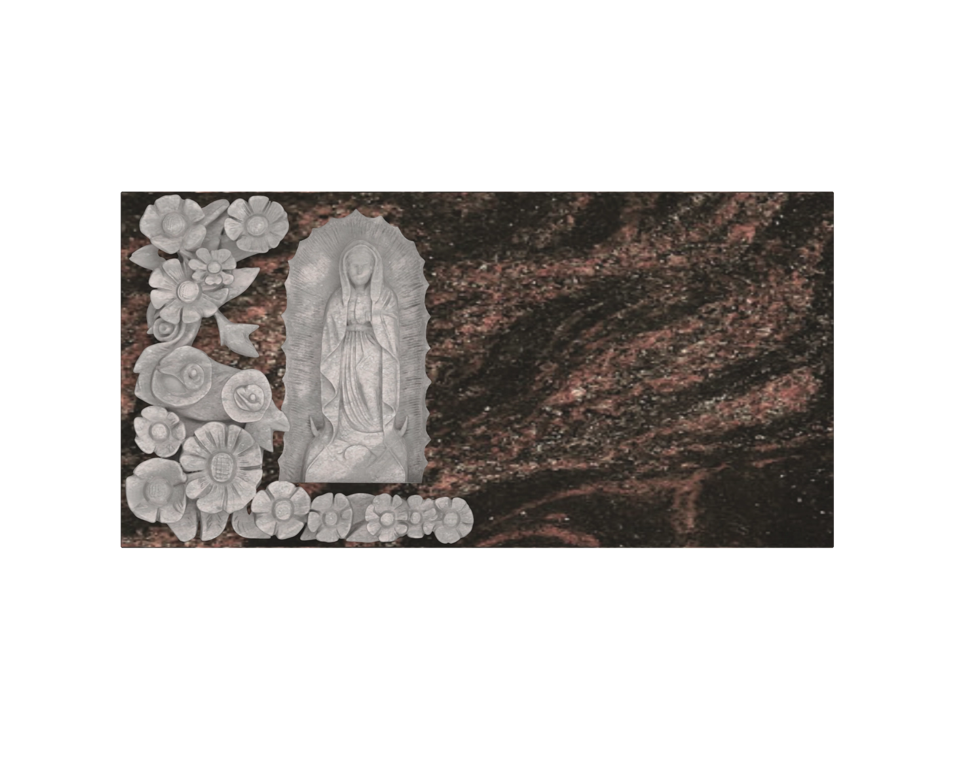 Premium Flat Granite Marker with Rock-Pitched Edge & Engraved Virgin Mary Motif view 2