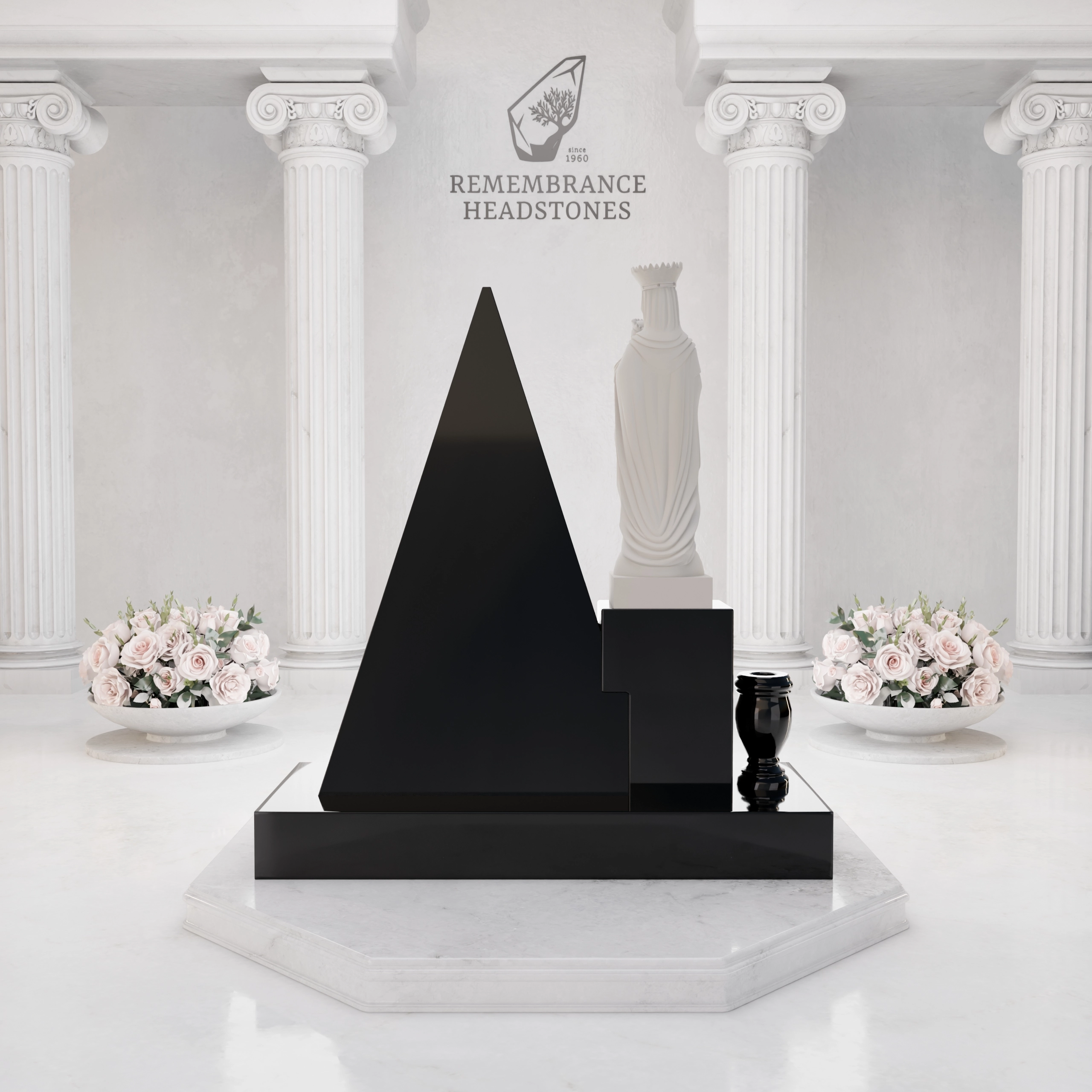Luxury Pyramid-Shape Upright Granite Monument — Madonna view 4