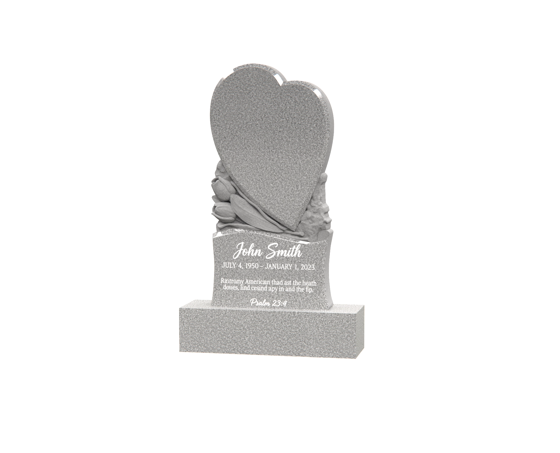 Premium Upright Granite Headstone — Sculpted Double-Heart on Draped Pedestal