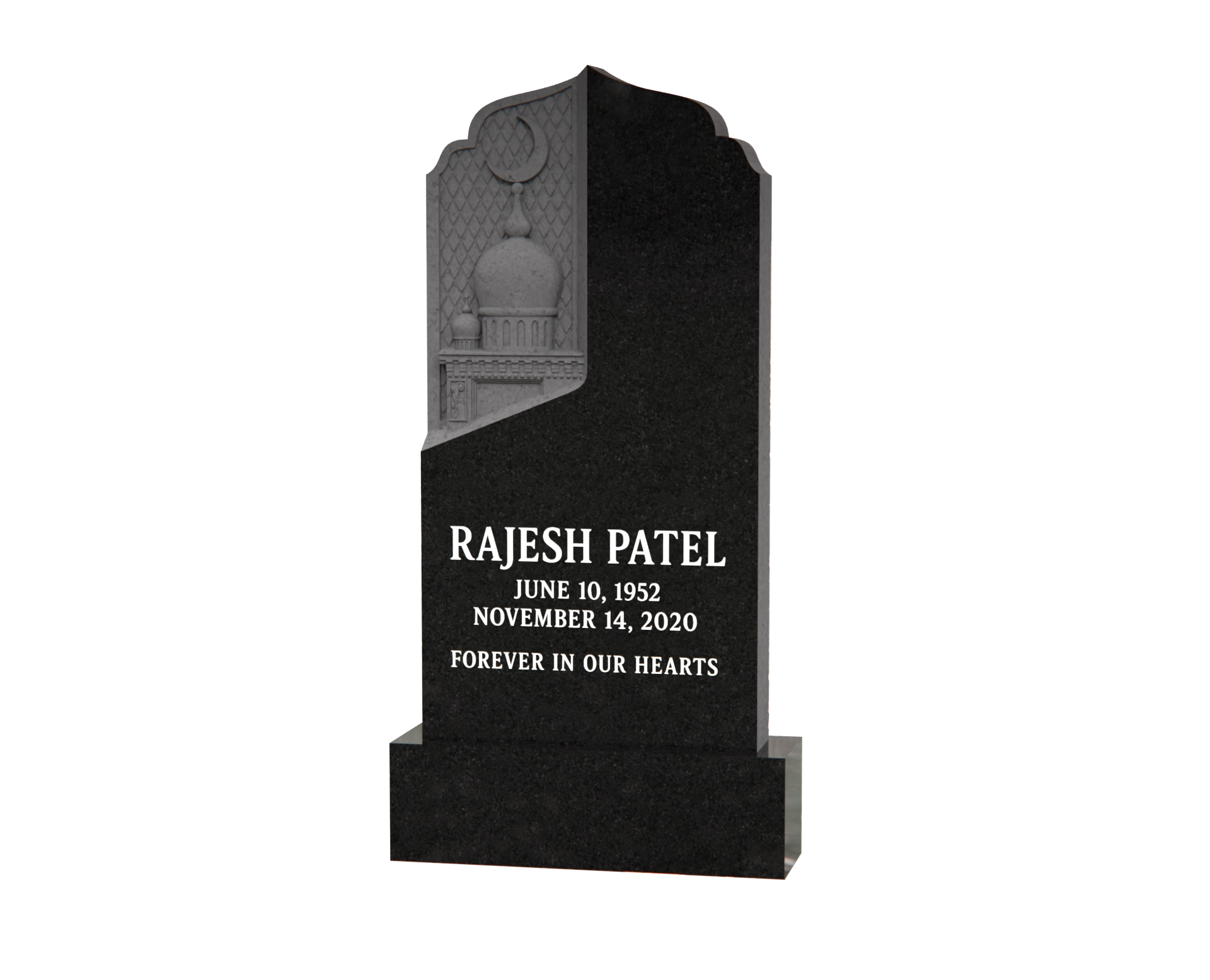 Premium Upright Granite Headstone — Mosque Relief Panel & Crescent