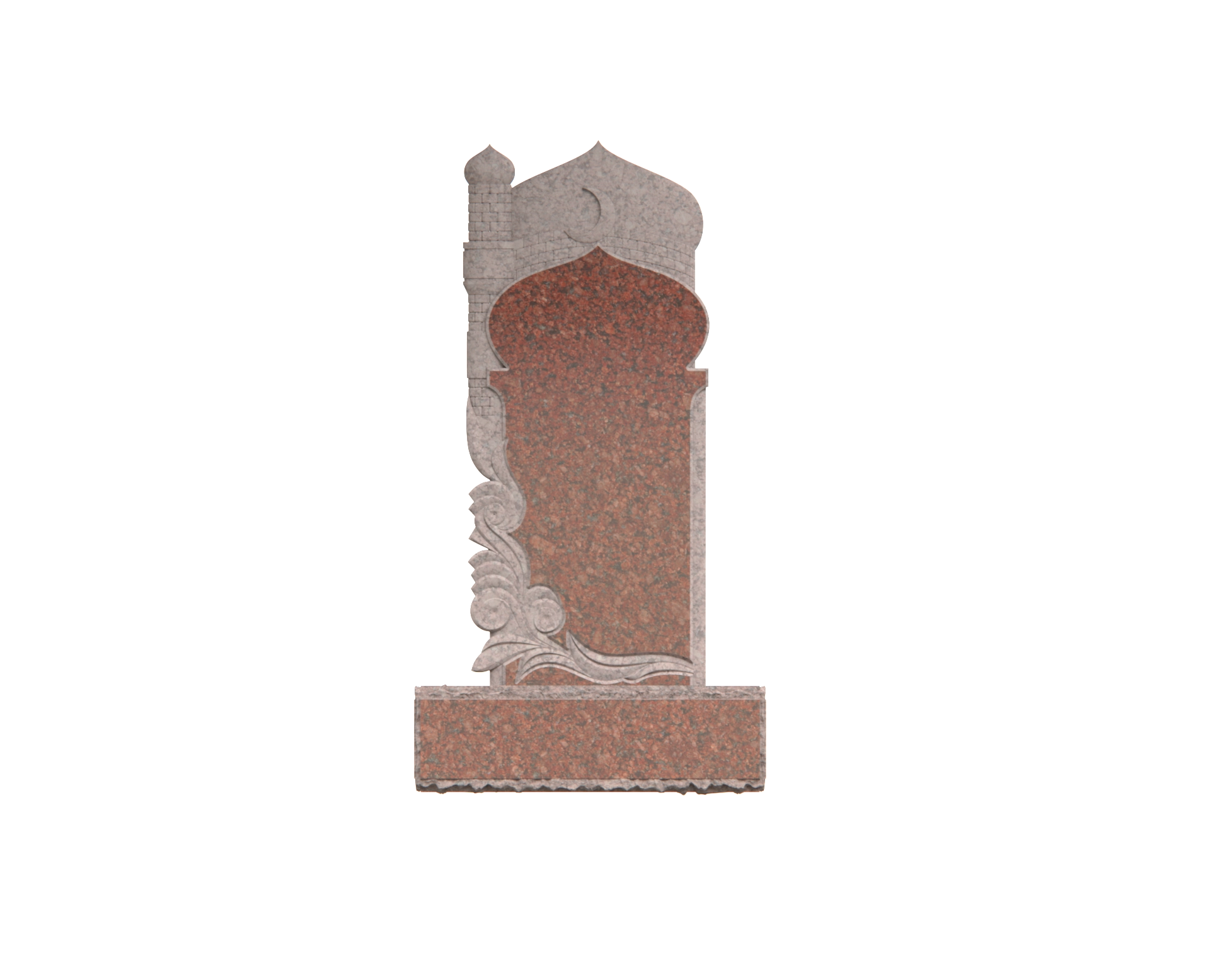 Luxury Upright Granite Headstone — Mosque-Arch with Minaret Relief view 3