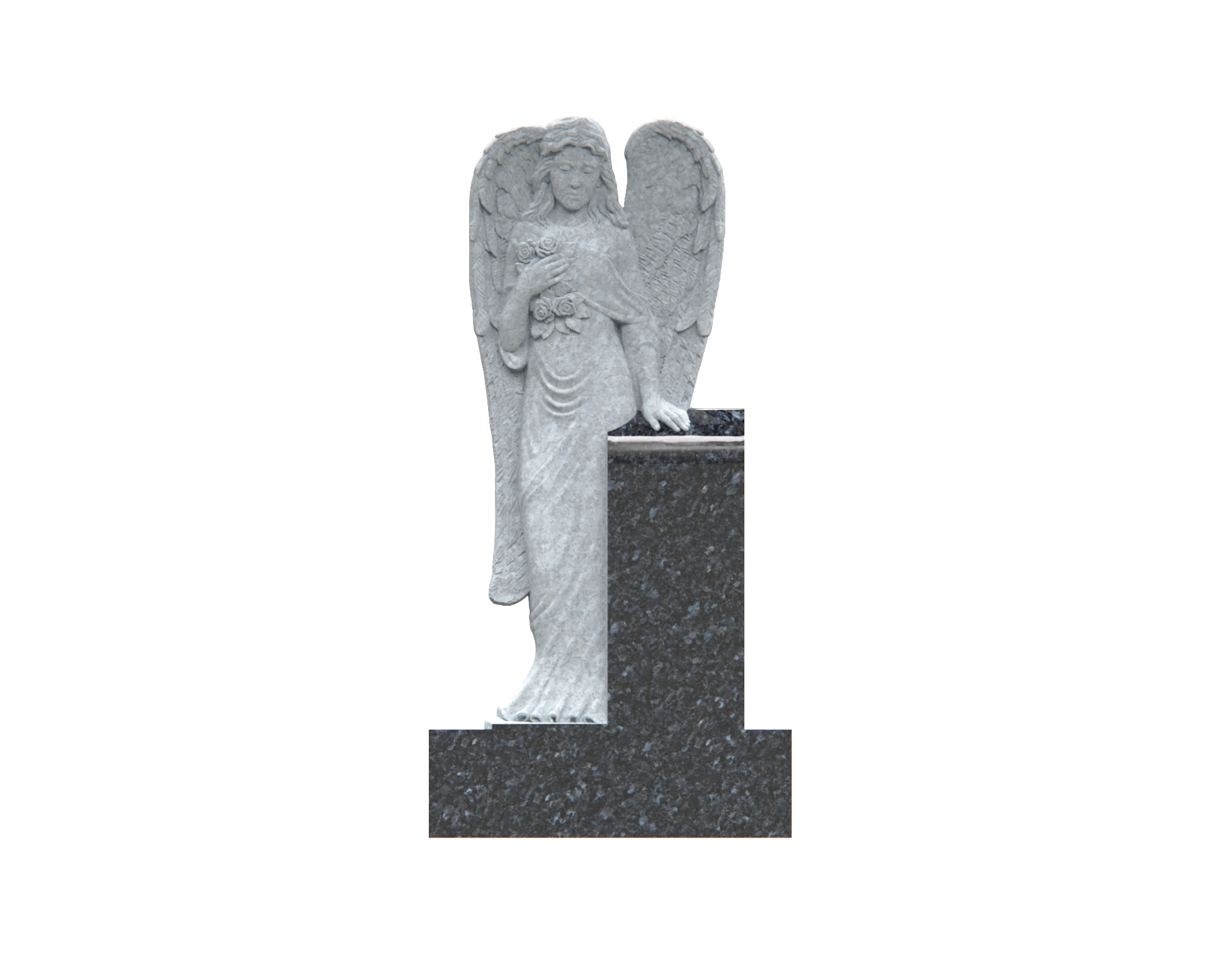Luxury Upright Granite Headstone — Standing Angel & Stepped Tablet view 3