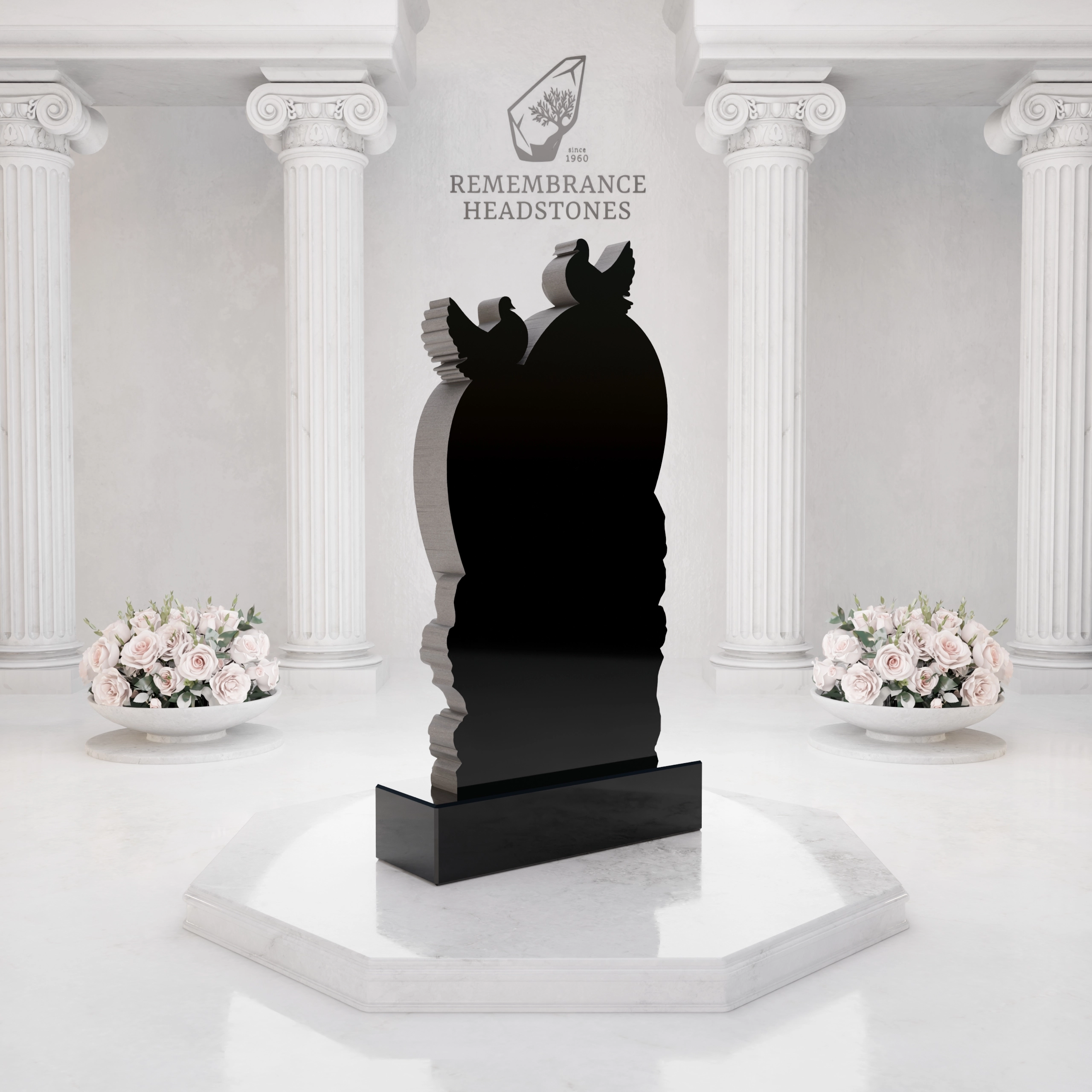 Luxury Heart-Shaped Granite Monument — Doves, Rose Garland & Sewing Motif view 5