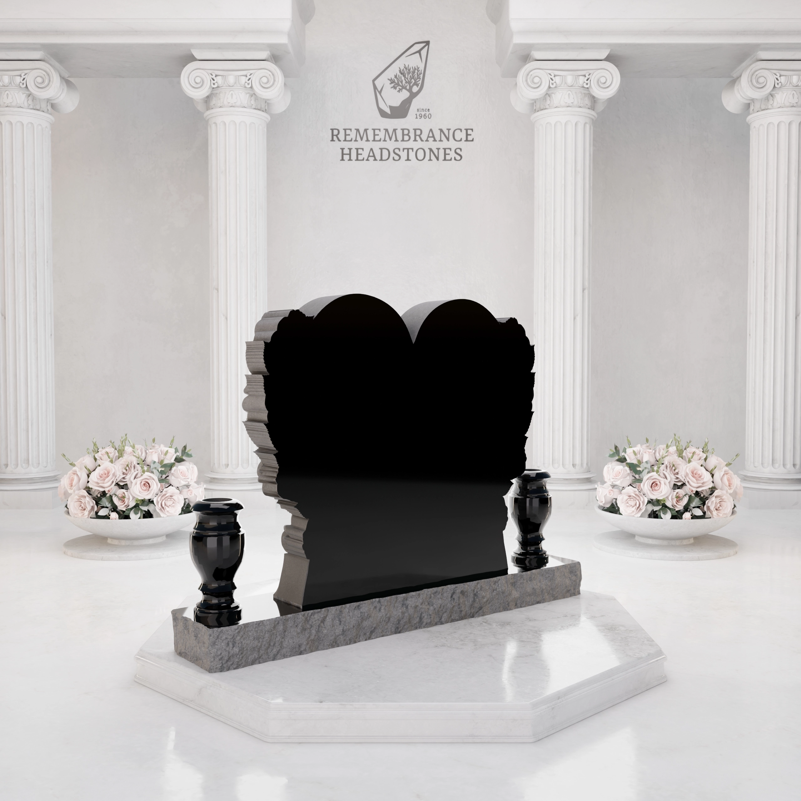 Luxury Heart-Shaped Granite Monument — Carved Rose Garland view 4