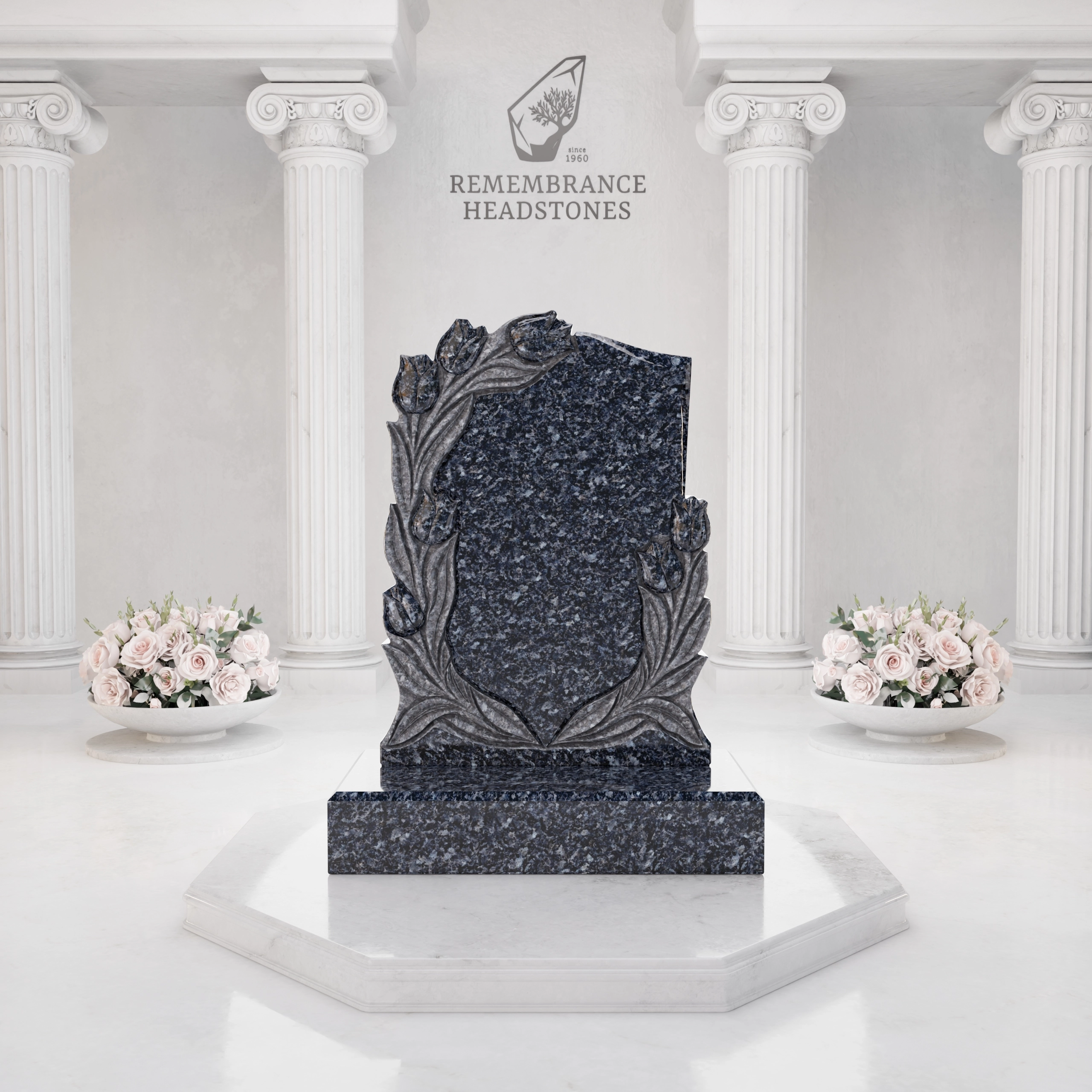Luxury Floral Christian Granite Headstone with Cross & Doves view 3