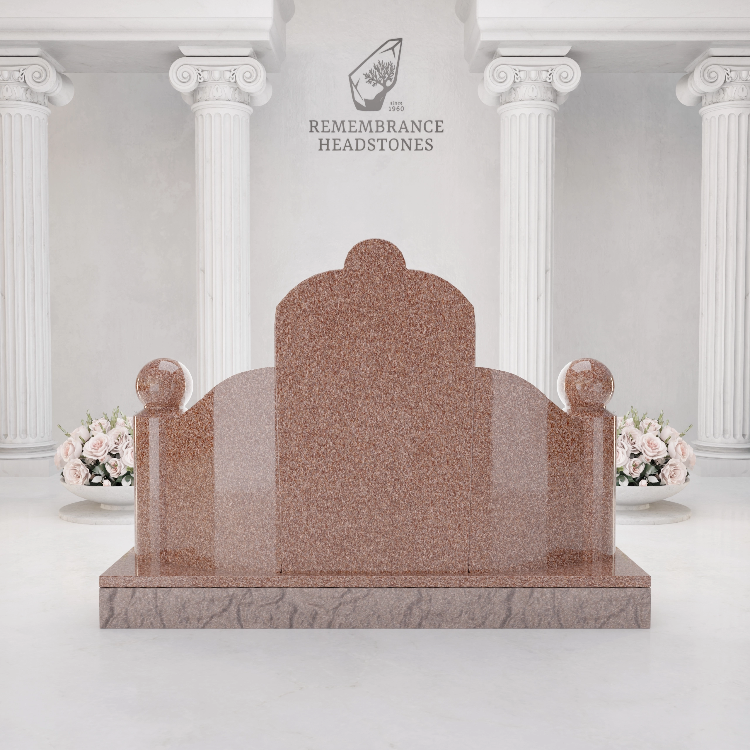 Luxury Asian Family Granite Memorial with Decorative Rail & Lantern Vases view 5