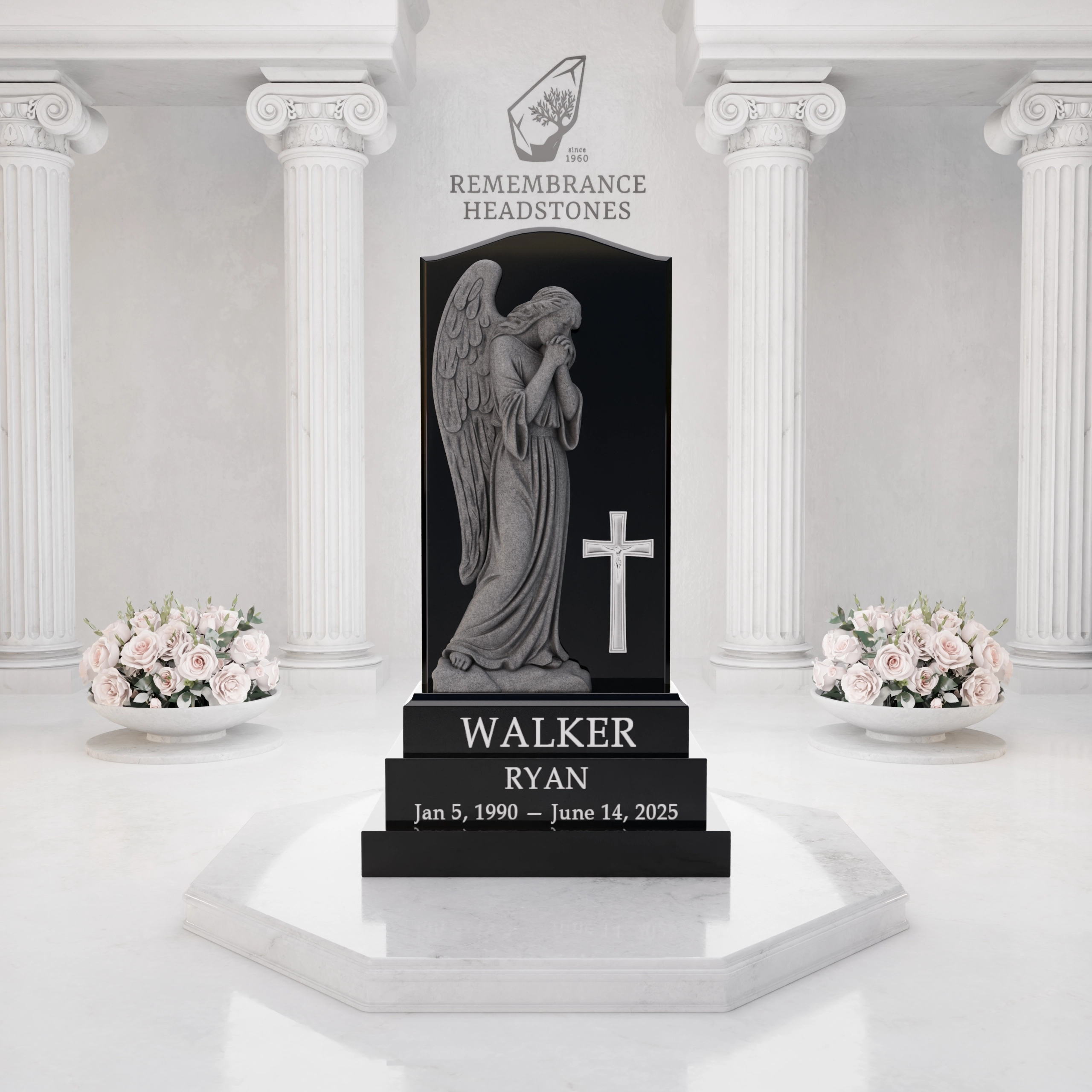 Luxury Praying Angel Granite Headstone with Cross Relief
