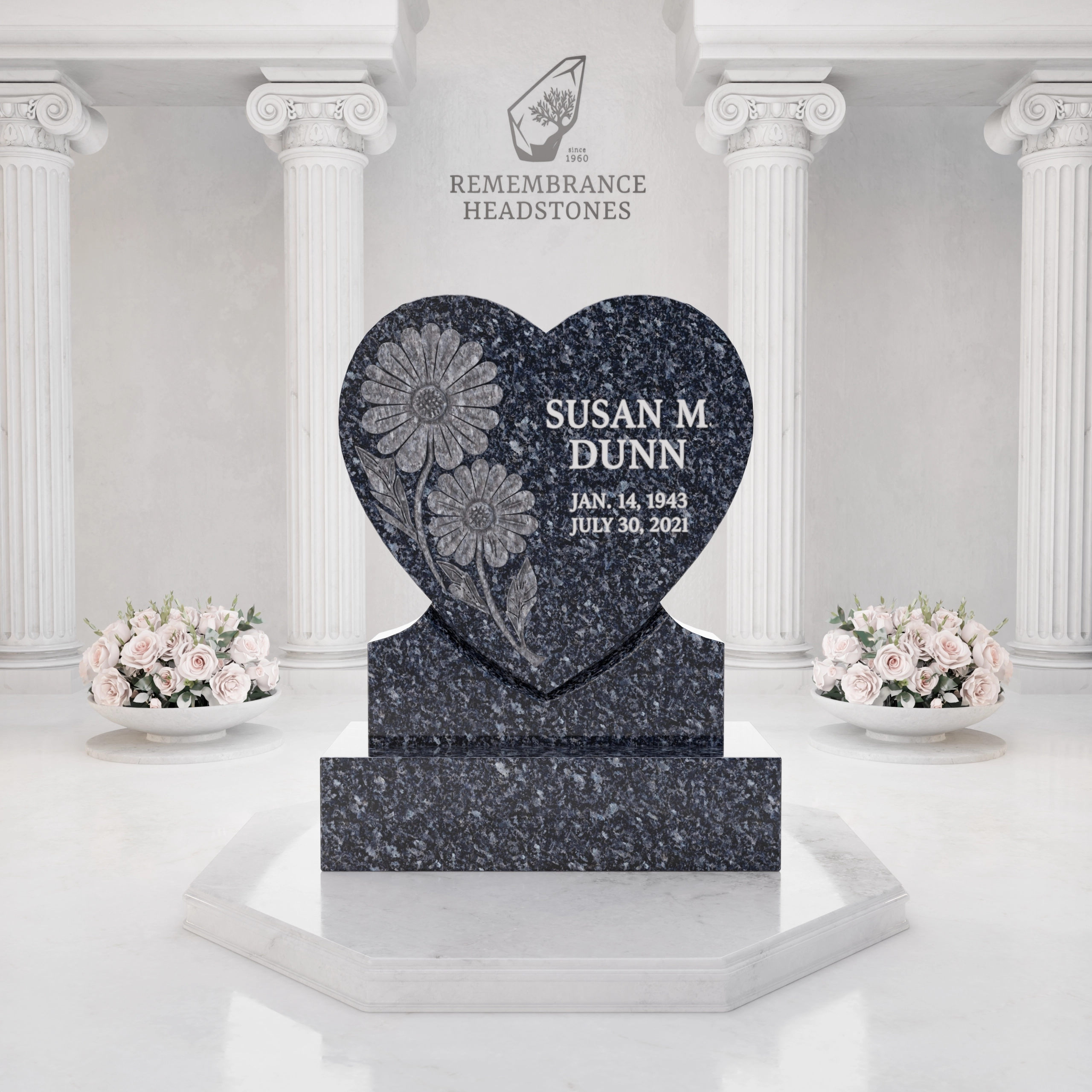 Luxury Heart Shape Granite Headstone with Floral Carving